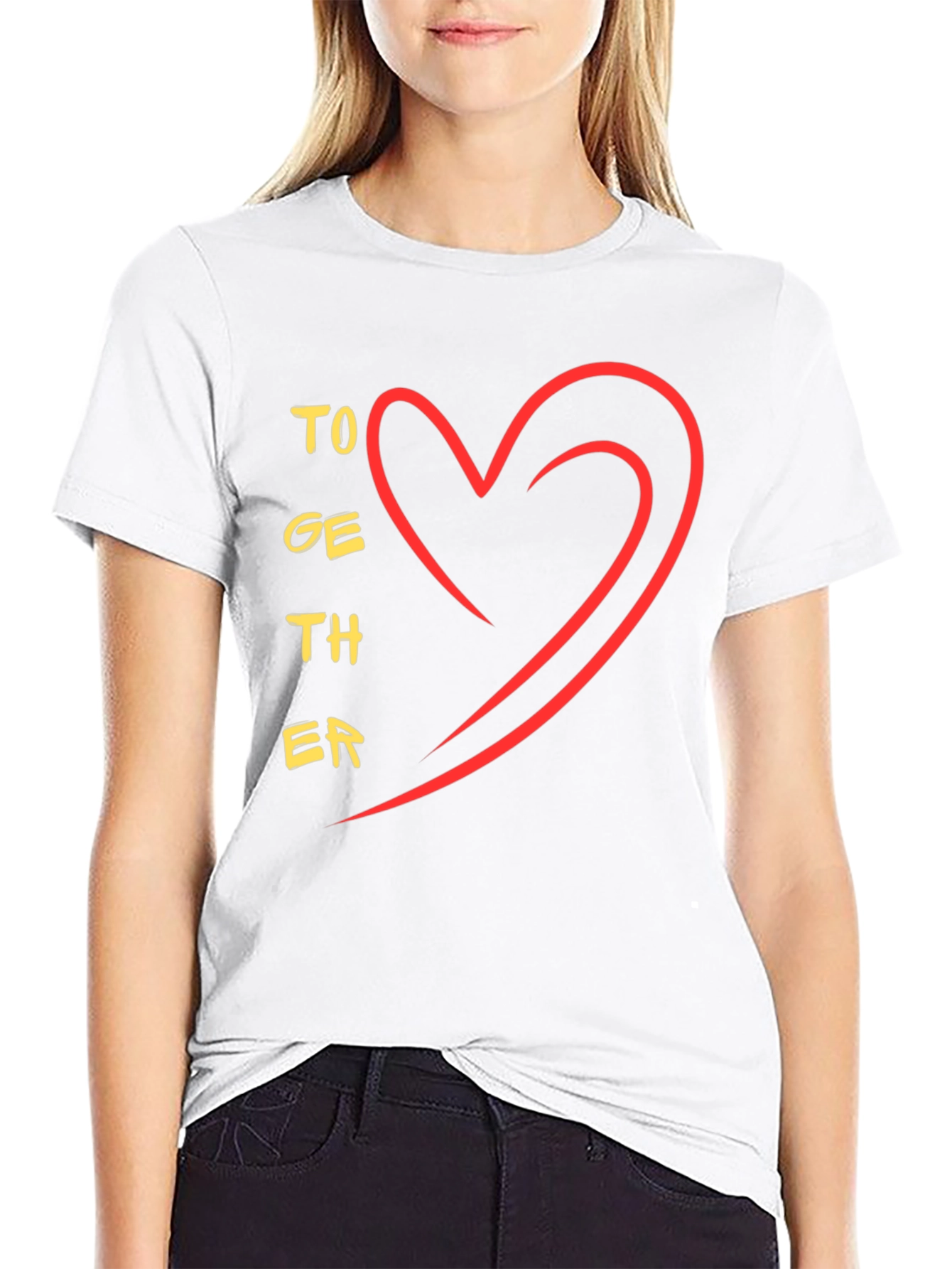 Together Heart Graphic Tee - Stylish Black Casual T-Shirt