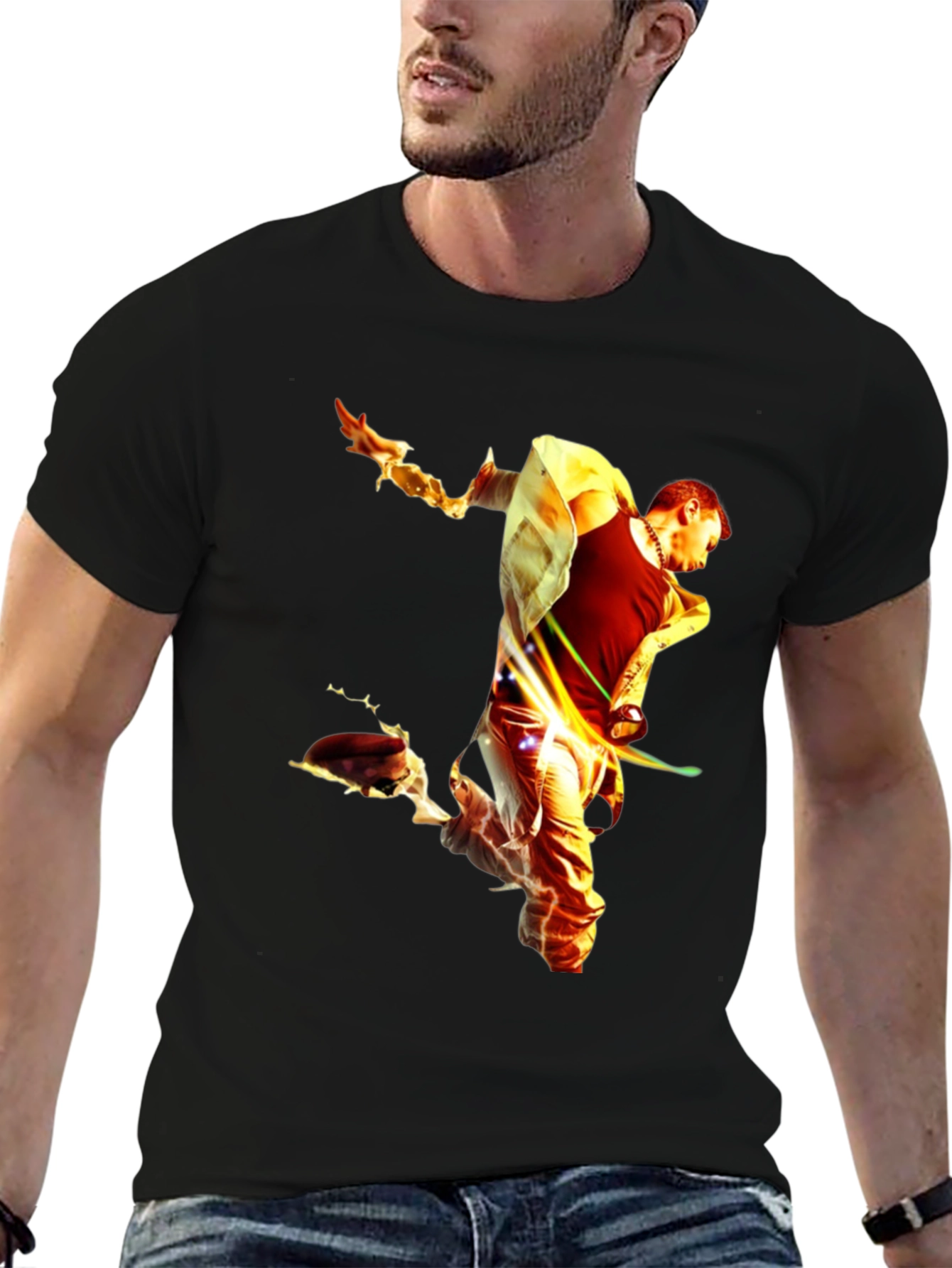 Fiery Man Graphic Black T-Shirt