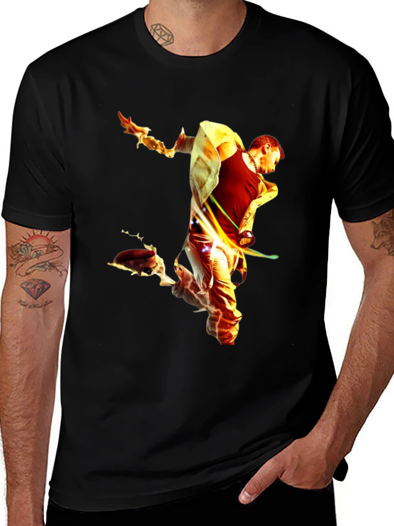 Fiery Man Graphic Black T-Shirt