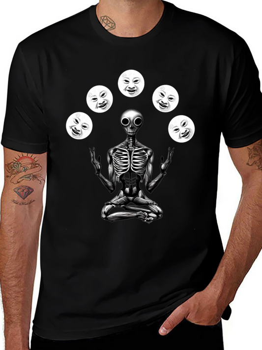 Alien Juggling Moon Faces Graphic T-Shirt