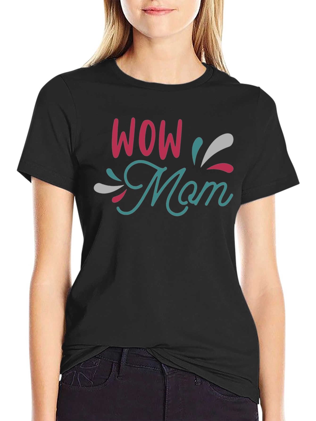 WOW Mom Black T-Shirt - Stylish & Comfortable