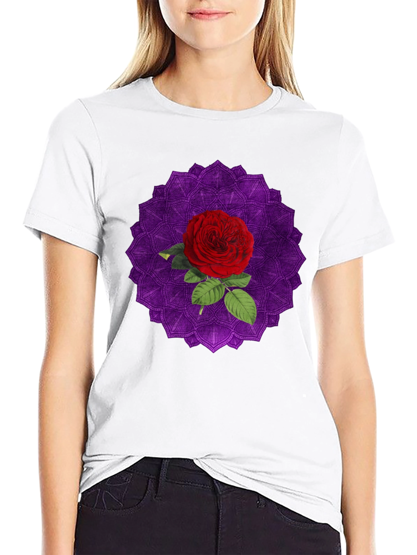 Rose Mandala Graphic Black T-Shirt