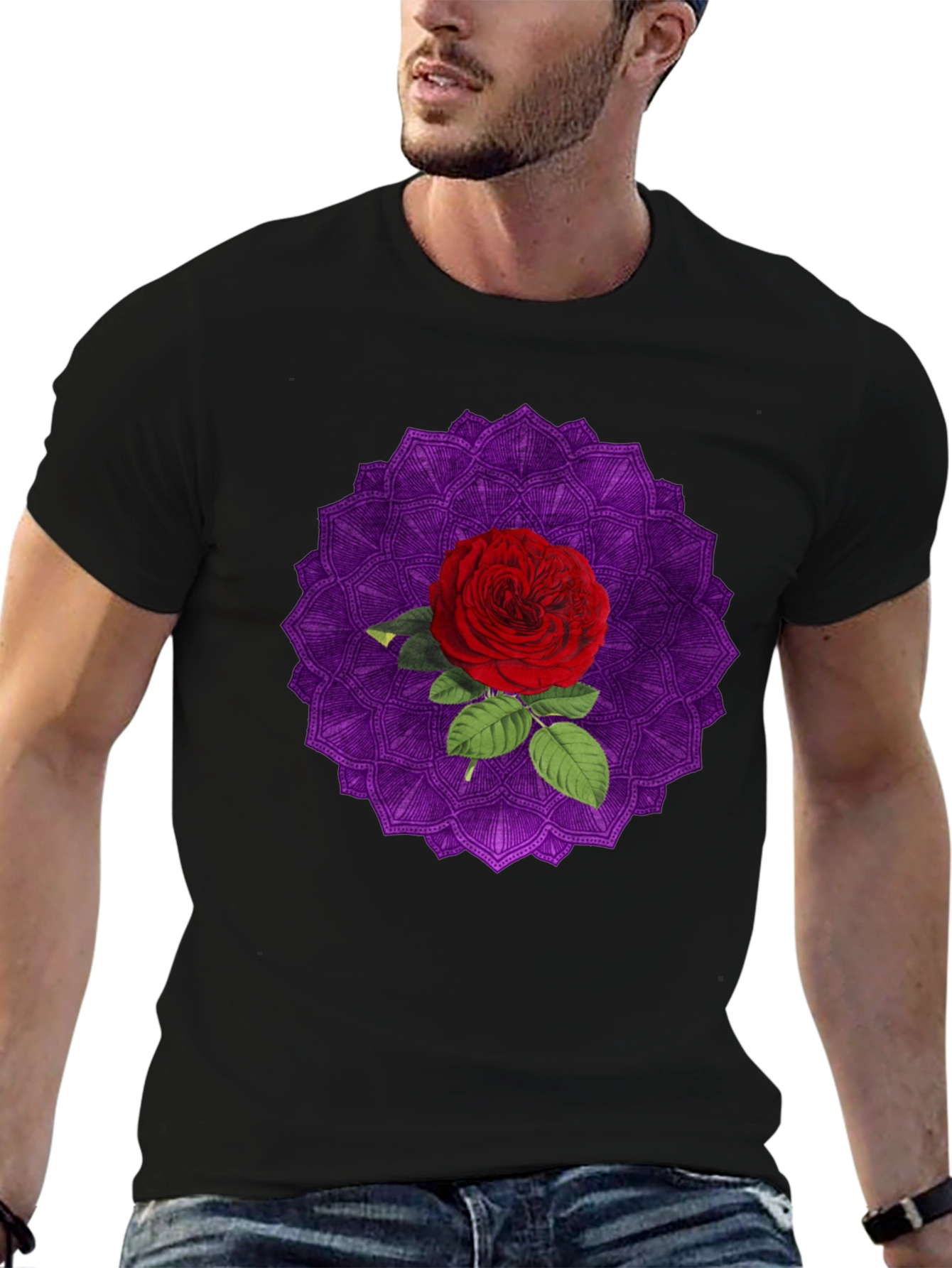 Rose Mandala Graphic Black T-Shirt