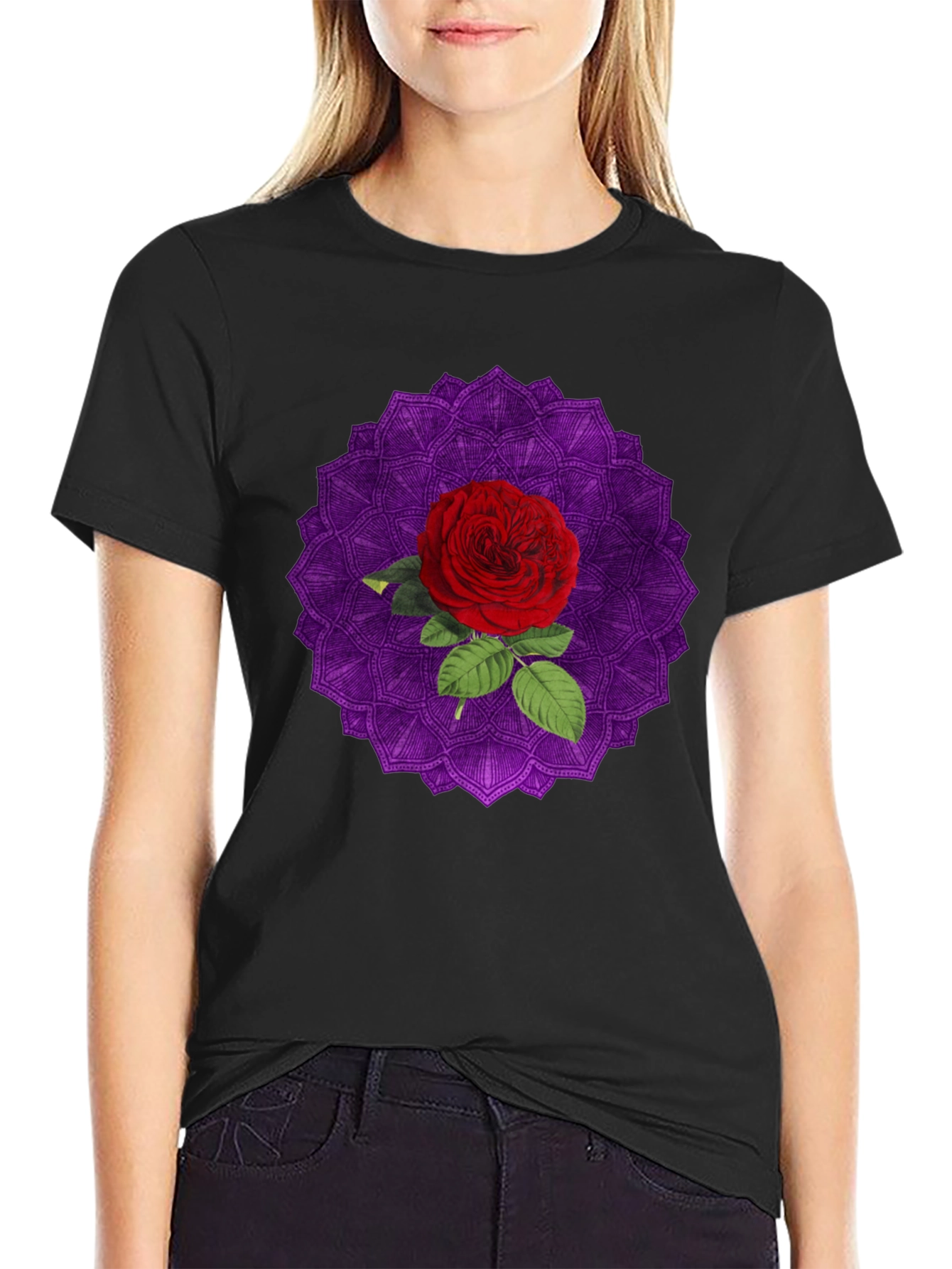Rose Mandala Graphic Black T-Shirt