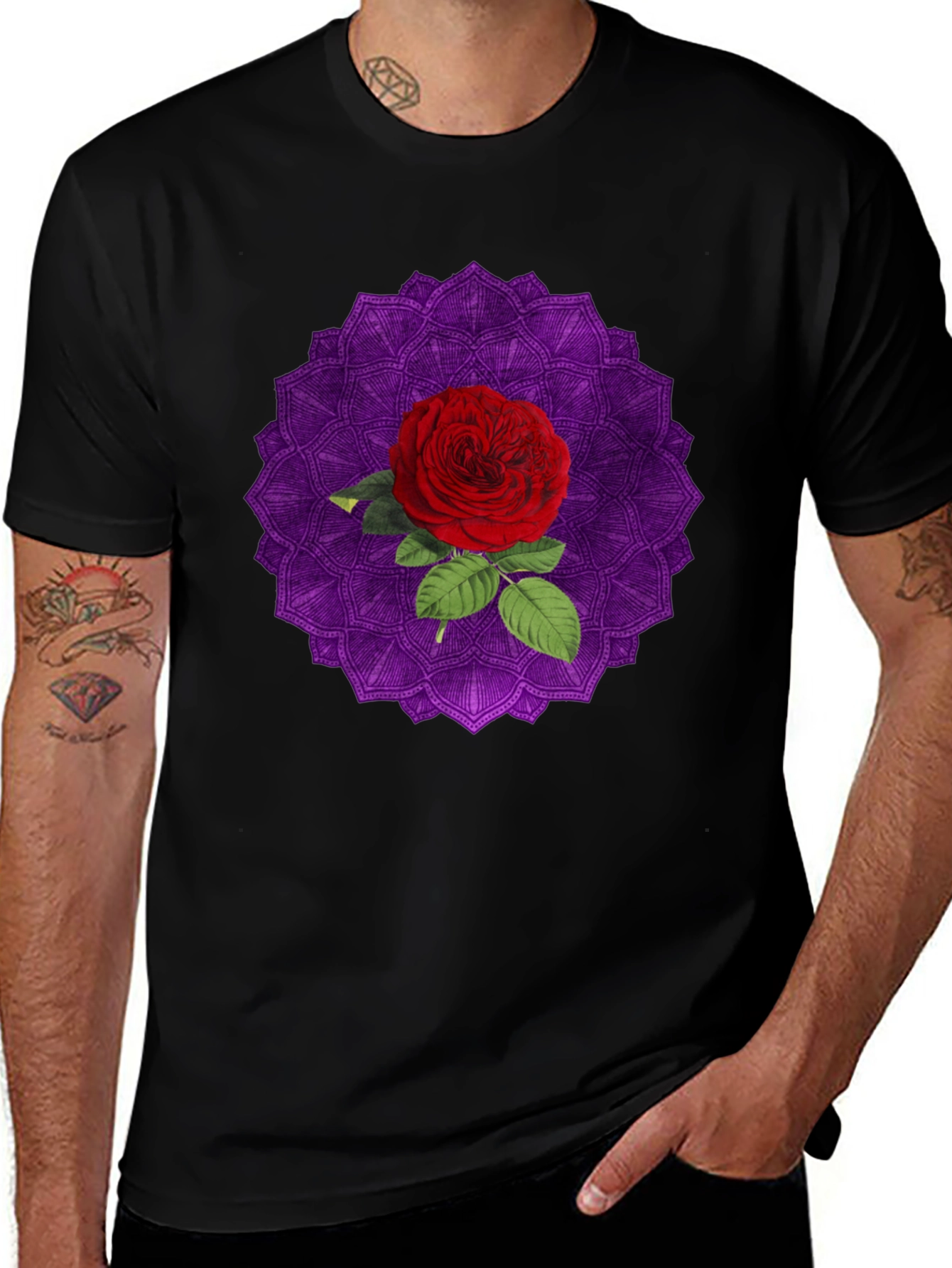 Rose Mandala Graphic Black T-Shirt