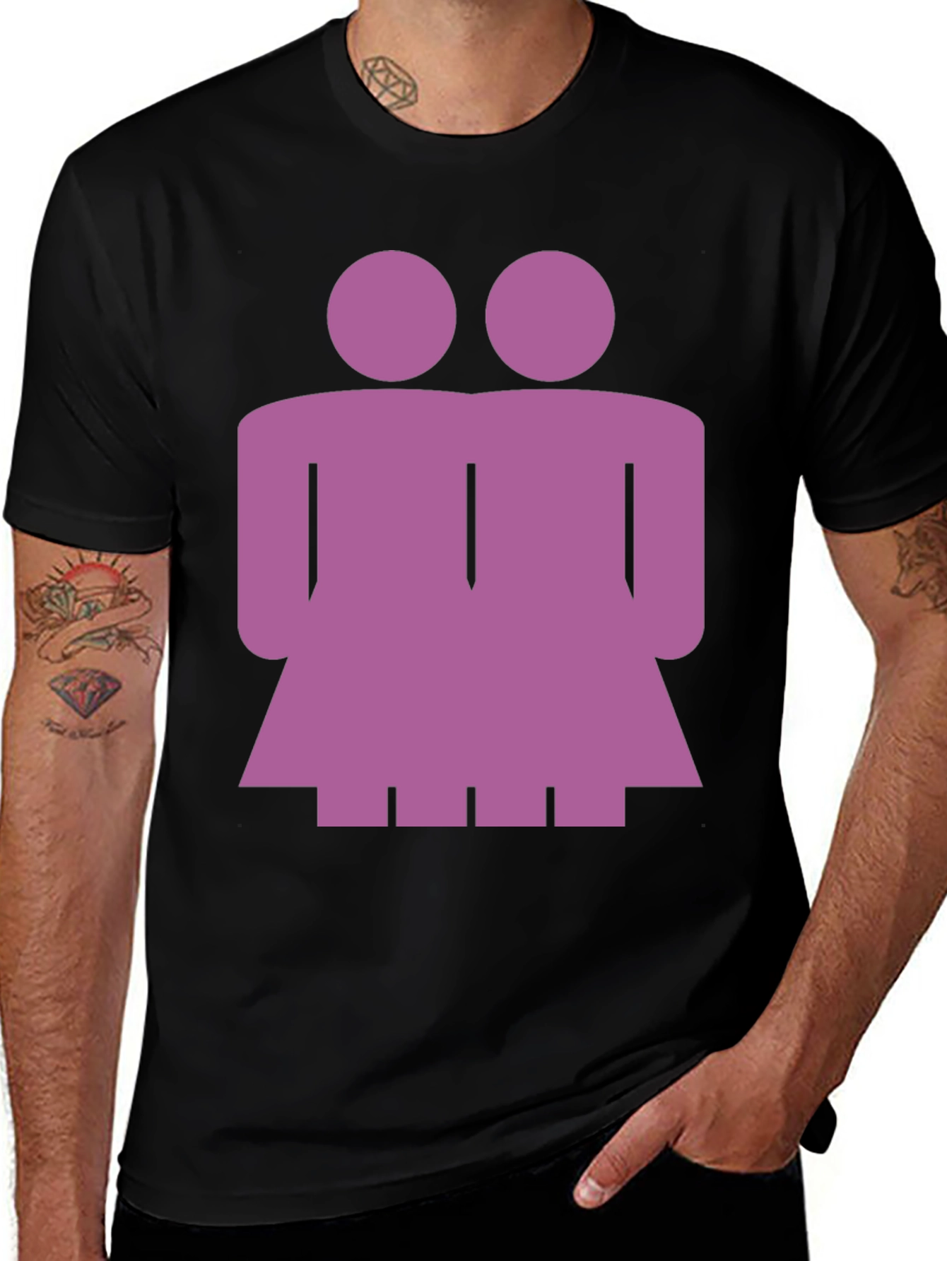 Purple Lesbian Couple Graphic Tee - Black