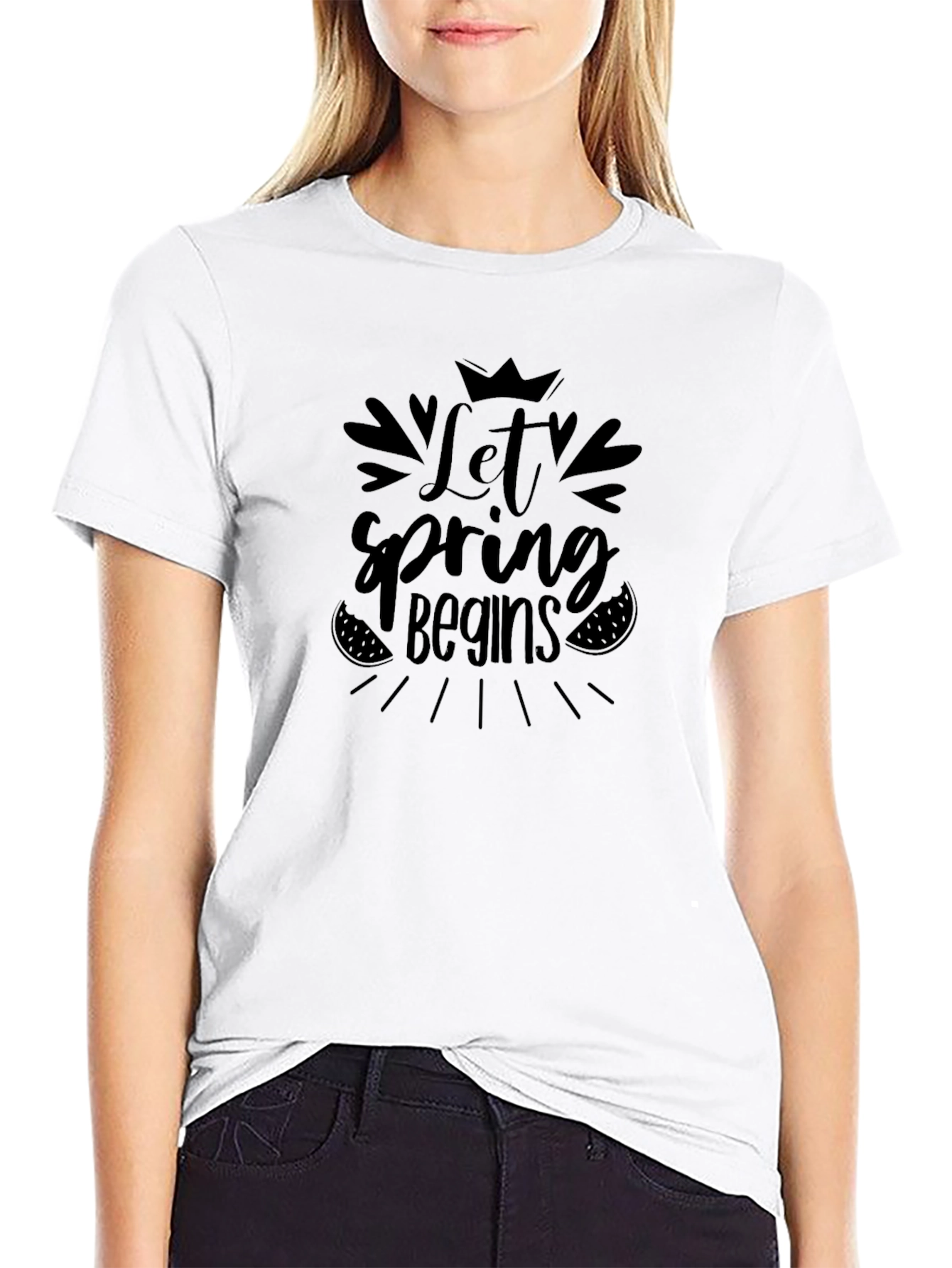 Let Spring Begins Black T-Shirt
