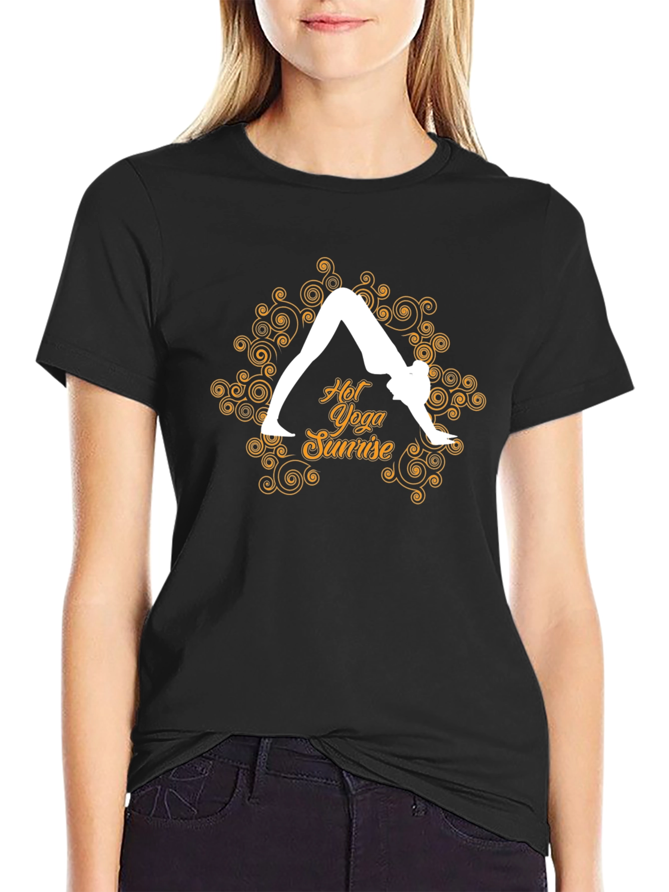 Yoga Sunrise Black Tee - Hot Yoga Design