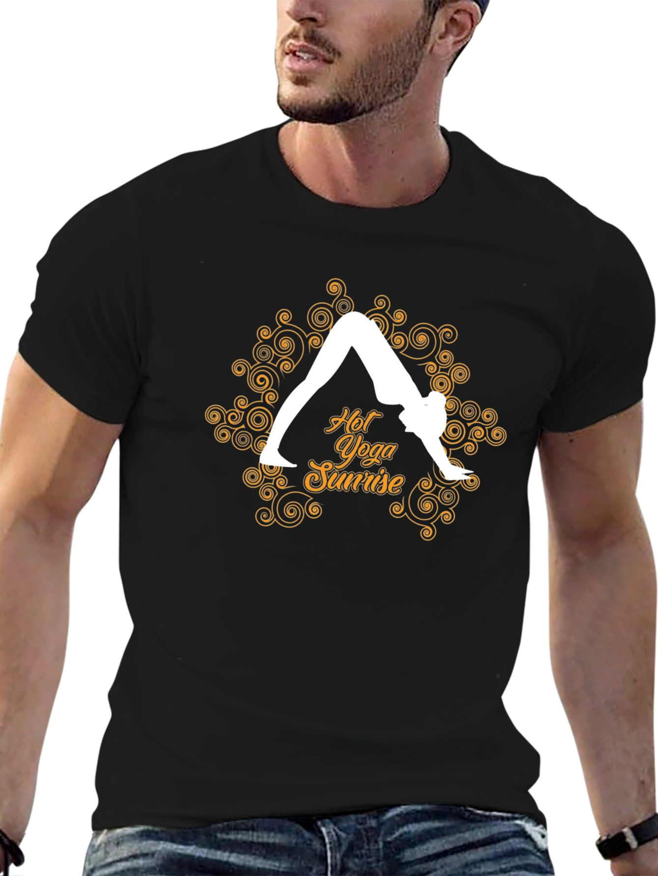 Yoga Sunrise Black Tee - Hot Yoga Design