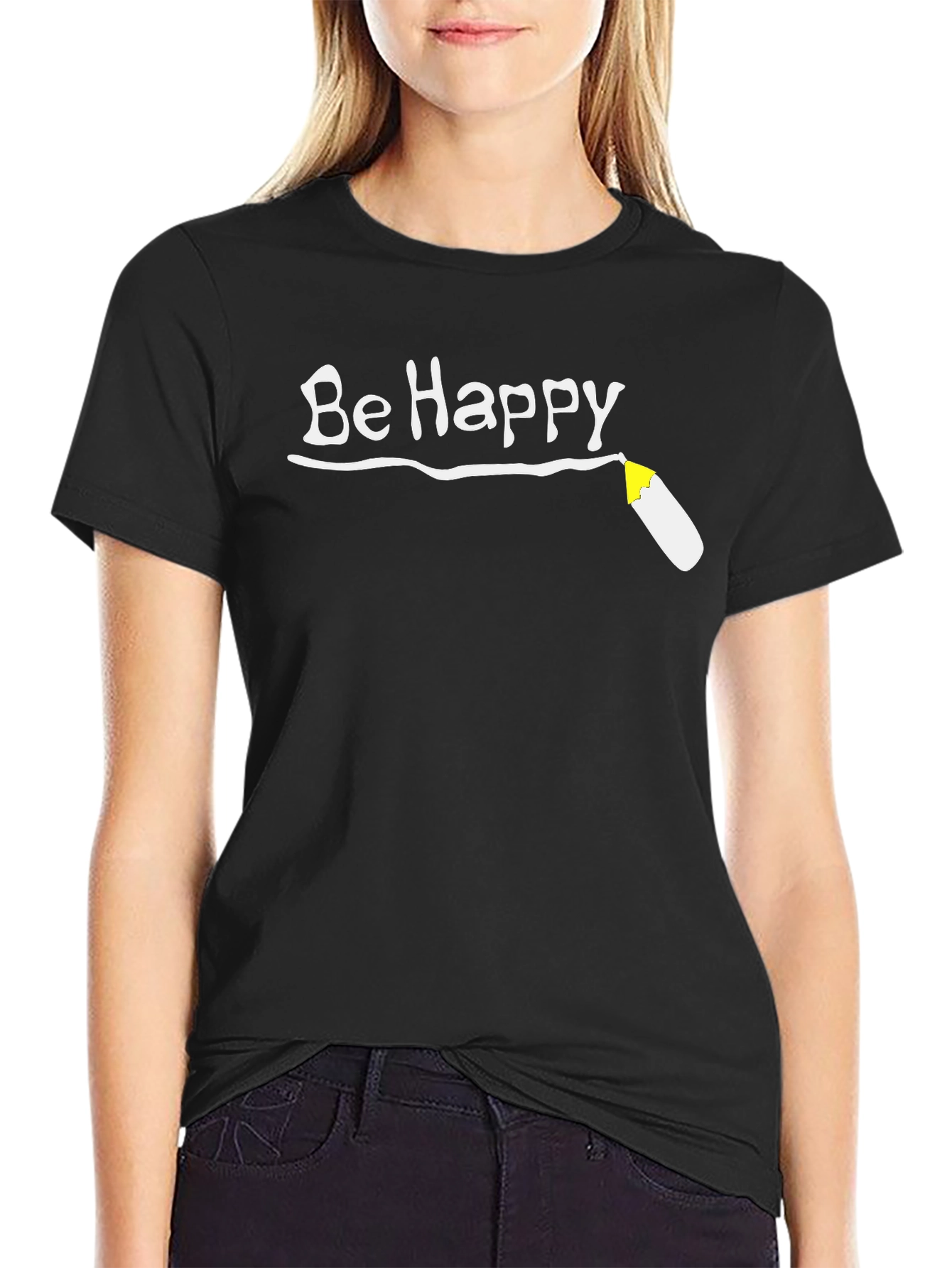 Be Happy T-Shirt - Black Graphic Tee