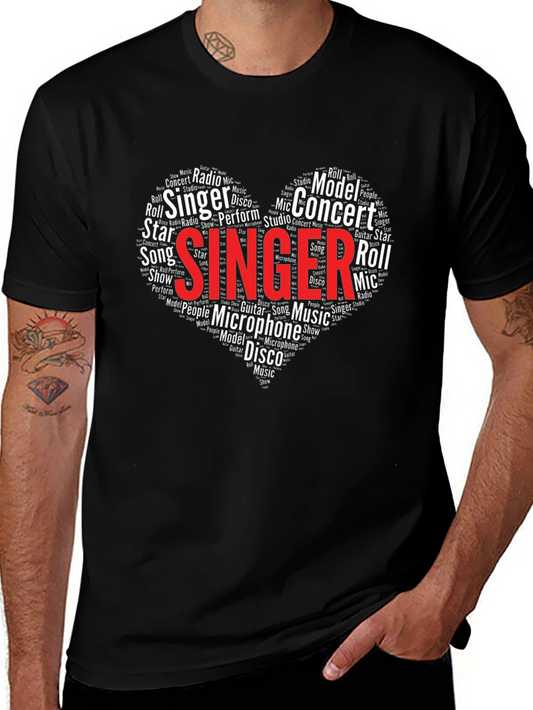 Singer Word Art Heart T-Shirt - Music Lover Tee