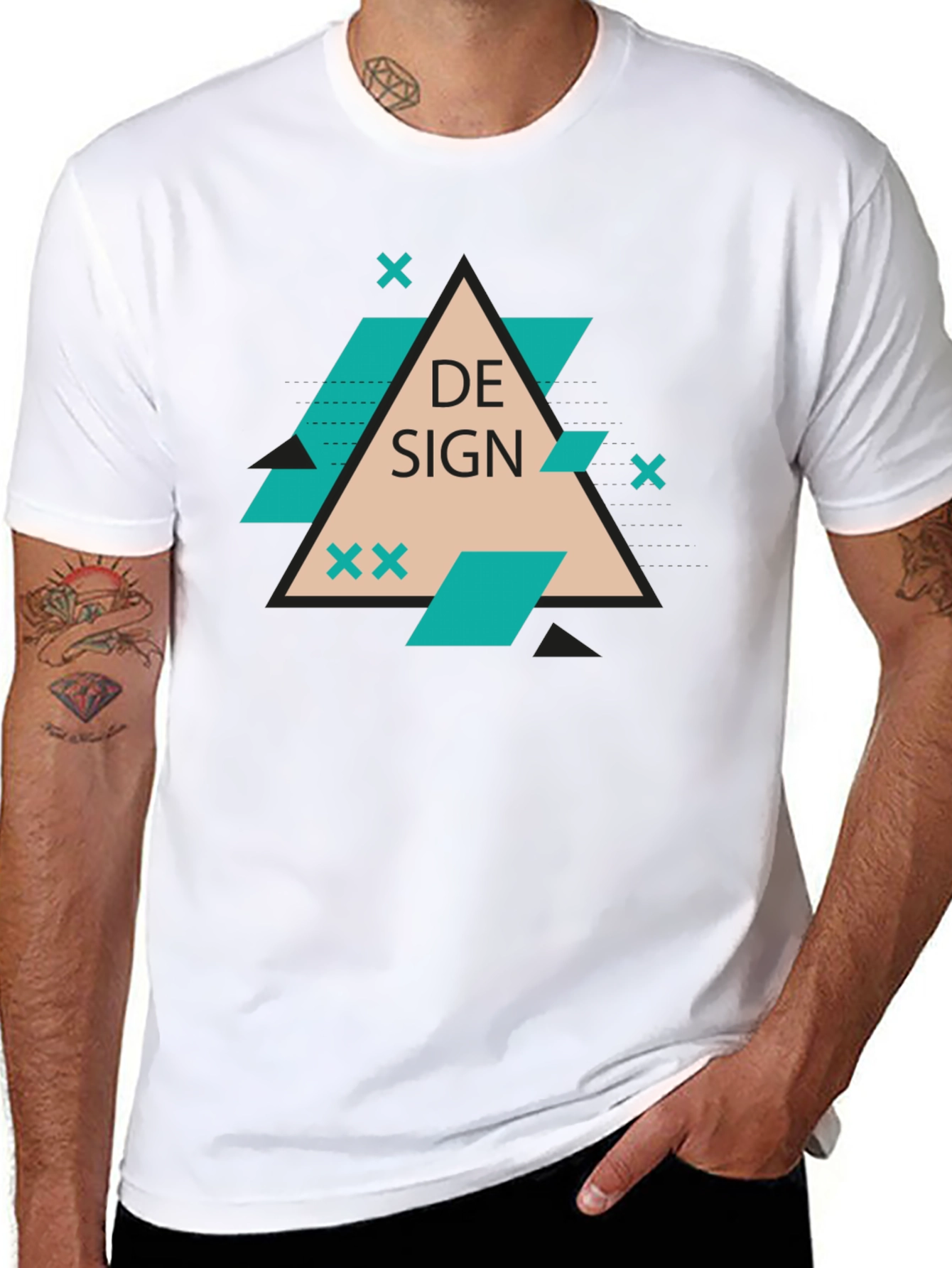 Modern Graphic Design Tee - Black Cotton Blend
