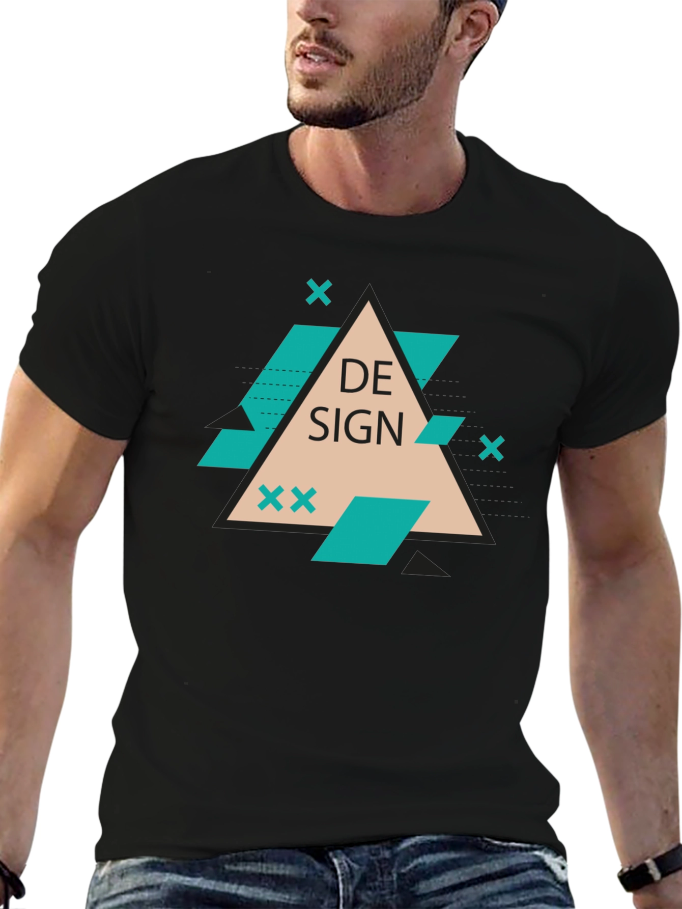 Modern Graphic Design Tee - Black Cotton Blend