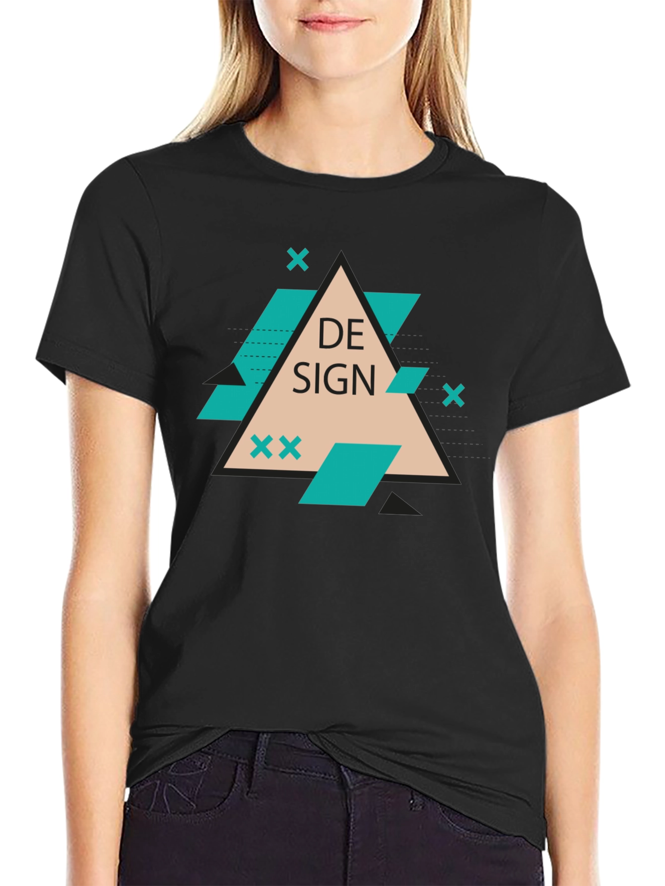 Modern Graphic Design Tee - Black Cotton Blend
