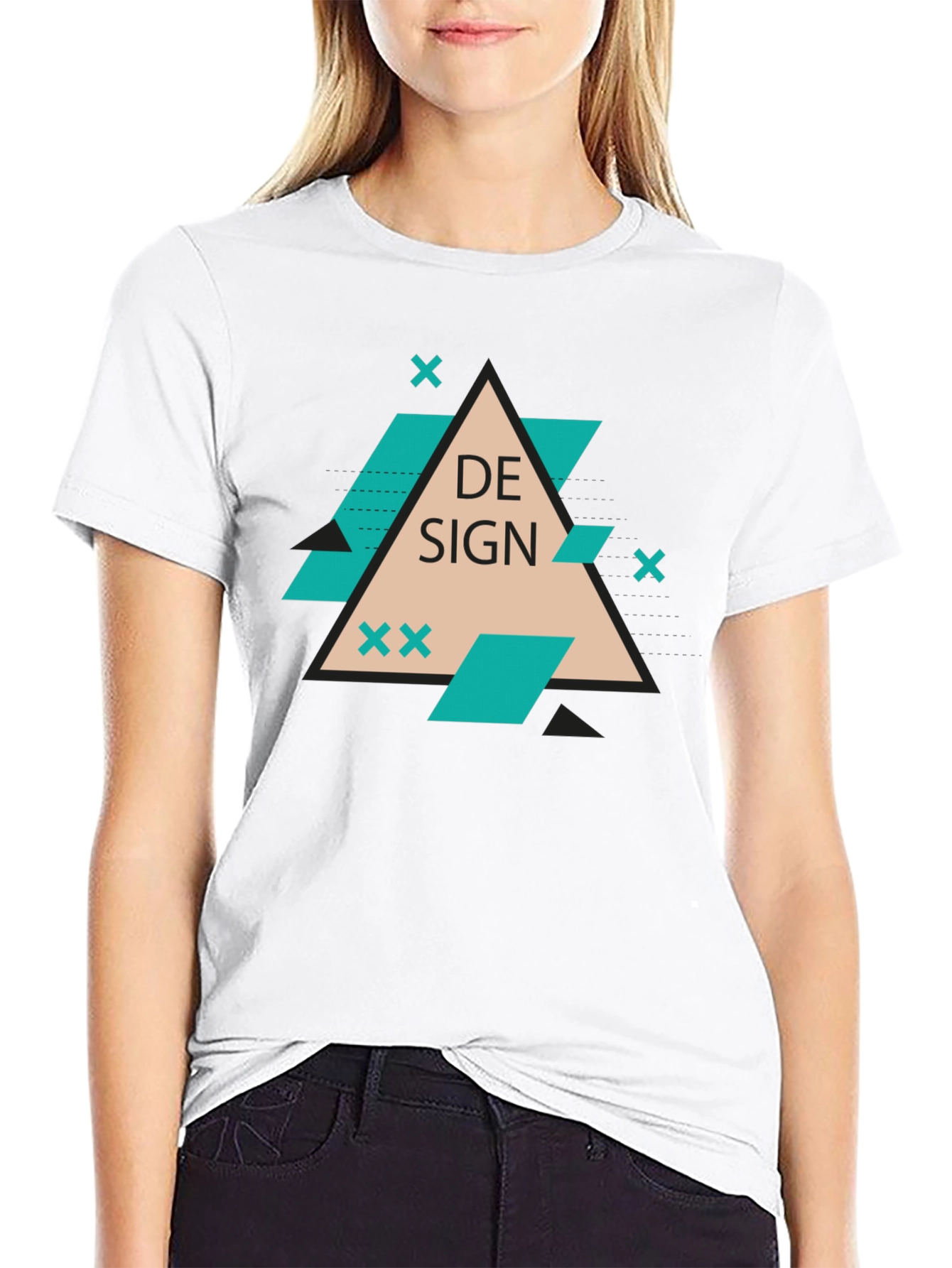 Modern Graphic Design Tee - Black Cotton Blend
