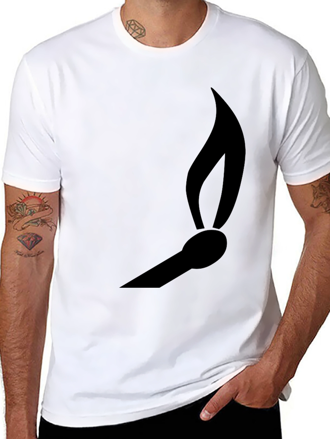 Matchstick Flame Graphic Tee - Black Cotton Casual Shirt