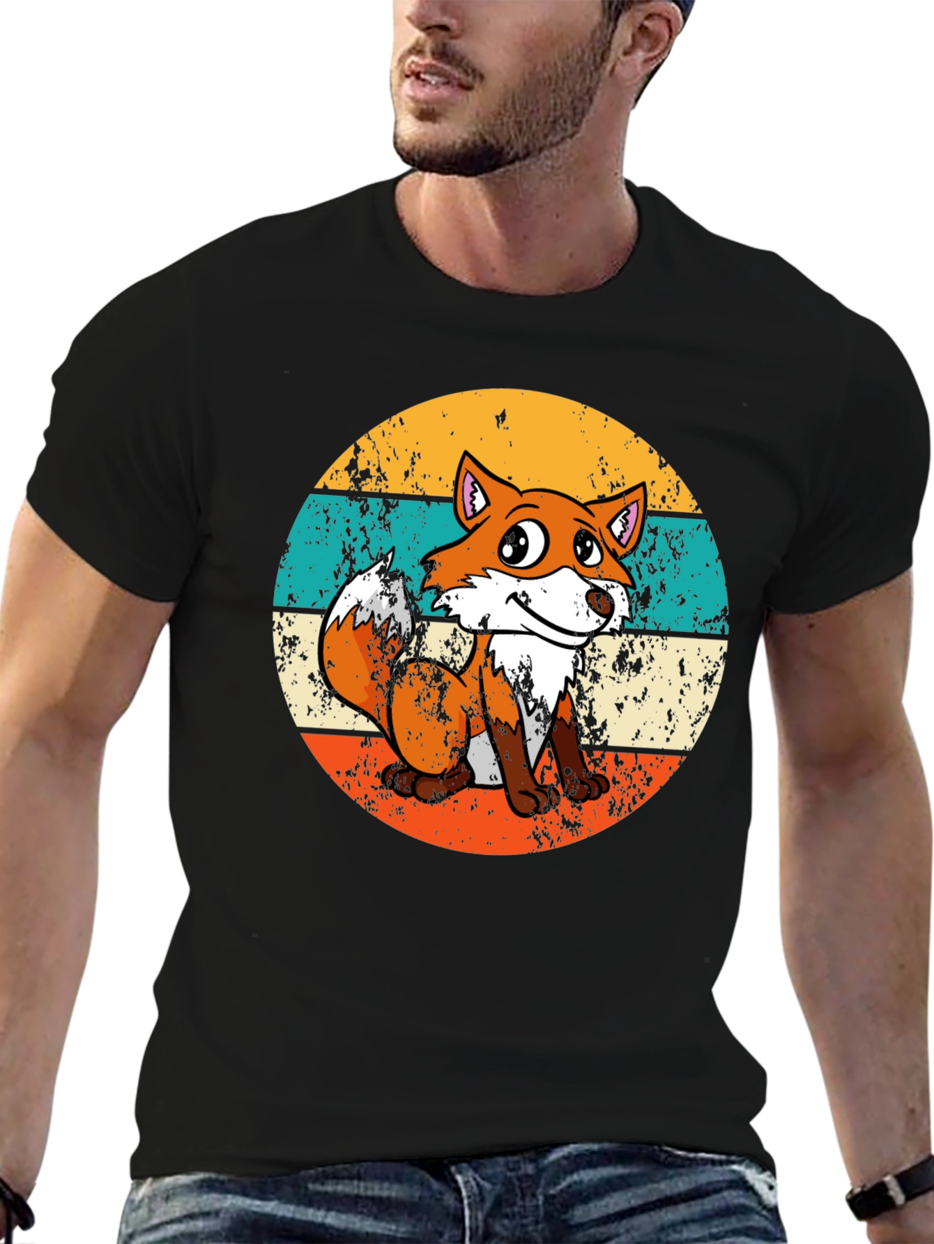 Retro Fox Graphic Tee - Unisex Black T-Shirt