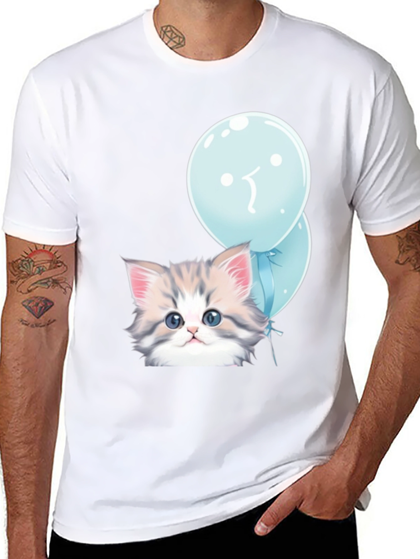Cute Kitten with Balloons Graphic T-Shirt