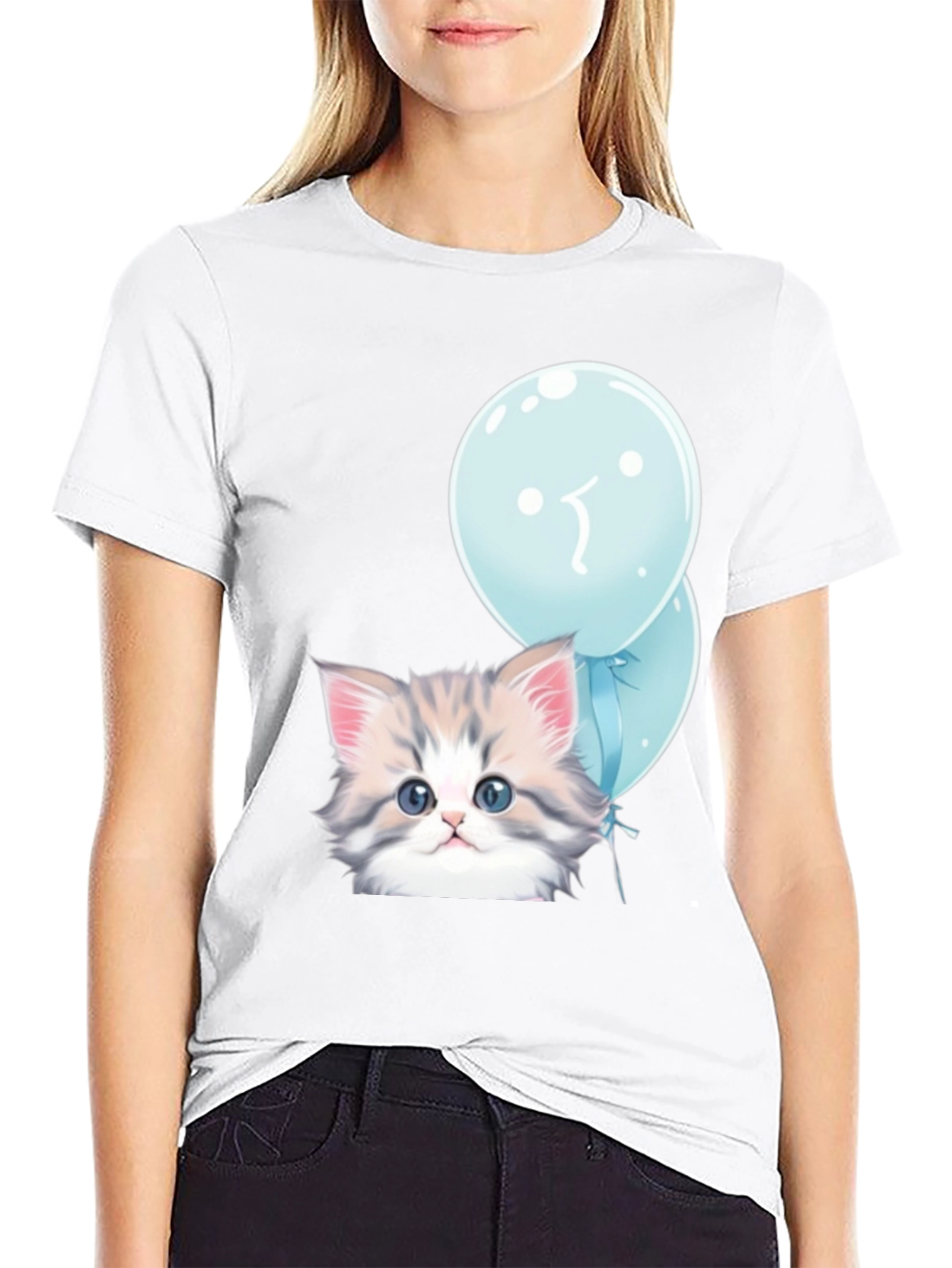 Cute Kitten with Balloons Graphic T-Shirt