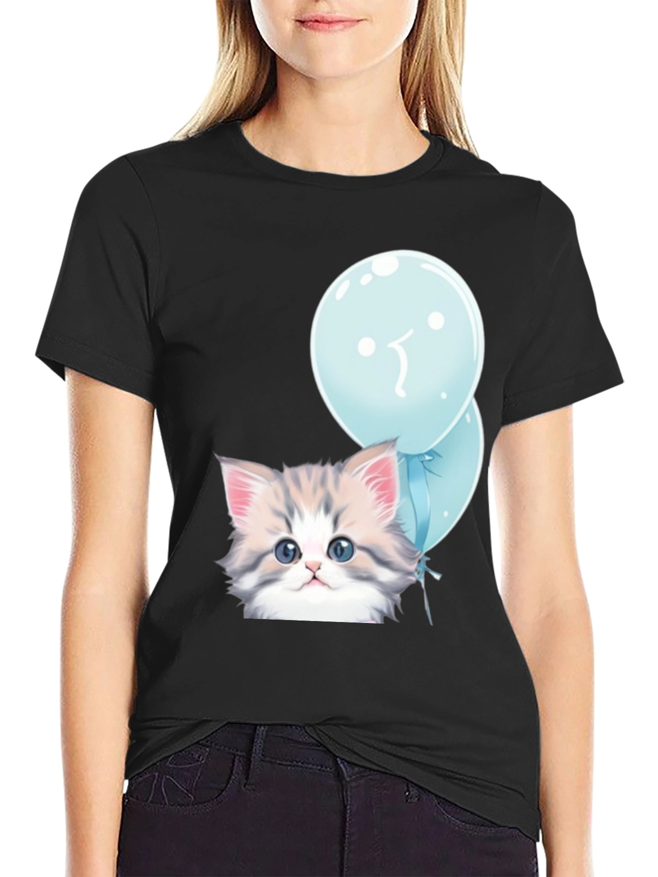 Cute Kitten with Balloons Graphic T-Shirt