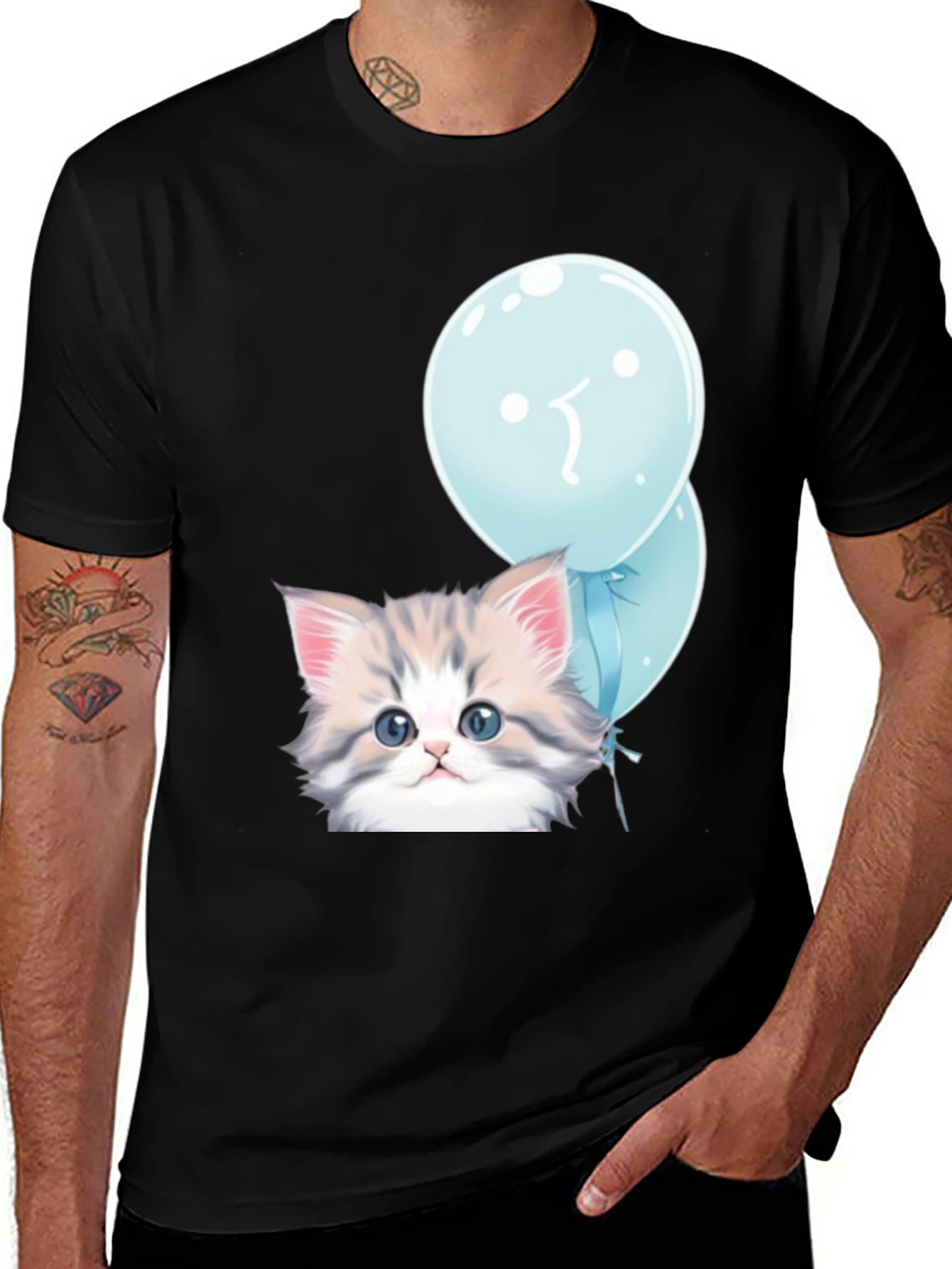 Cute Kitten with Balloons Graphic T-Shirt