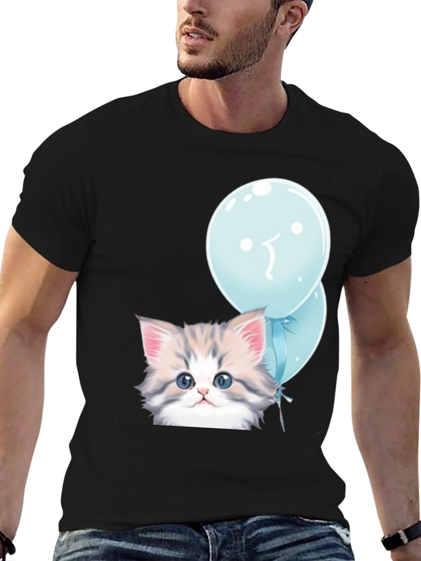Cute Kitten with Balloons Graphic T-Shirt