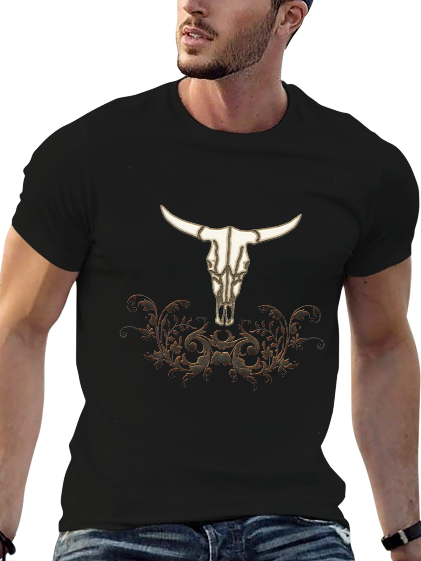 Western Bull Skull Graphic Tee - Black