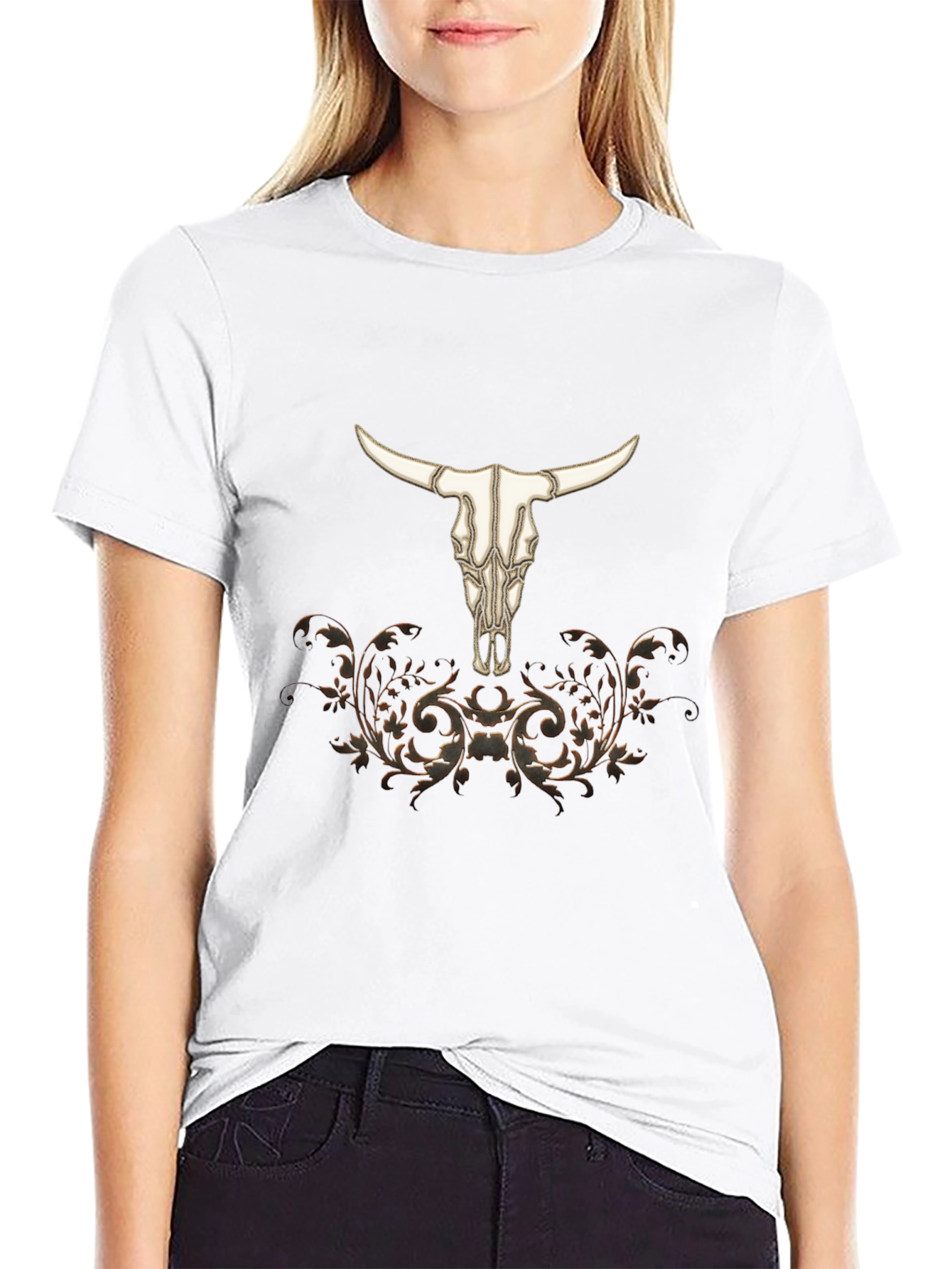Western Bull Skull Graphic Tee - Black