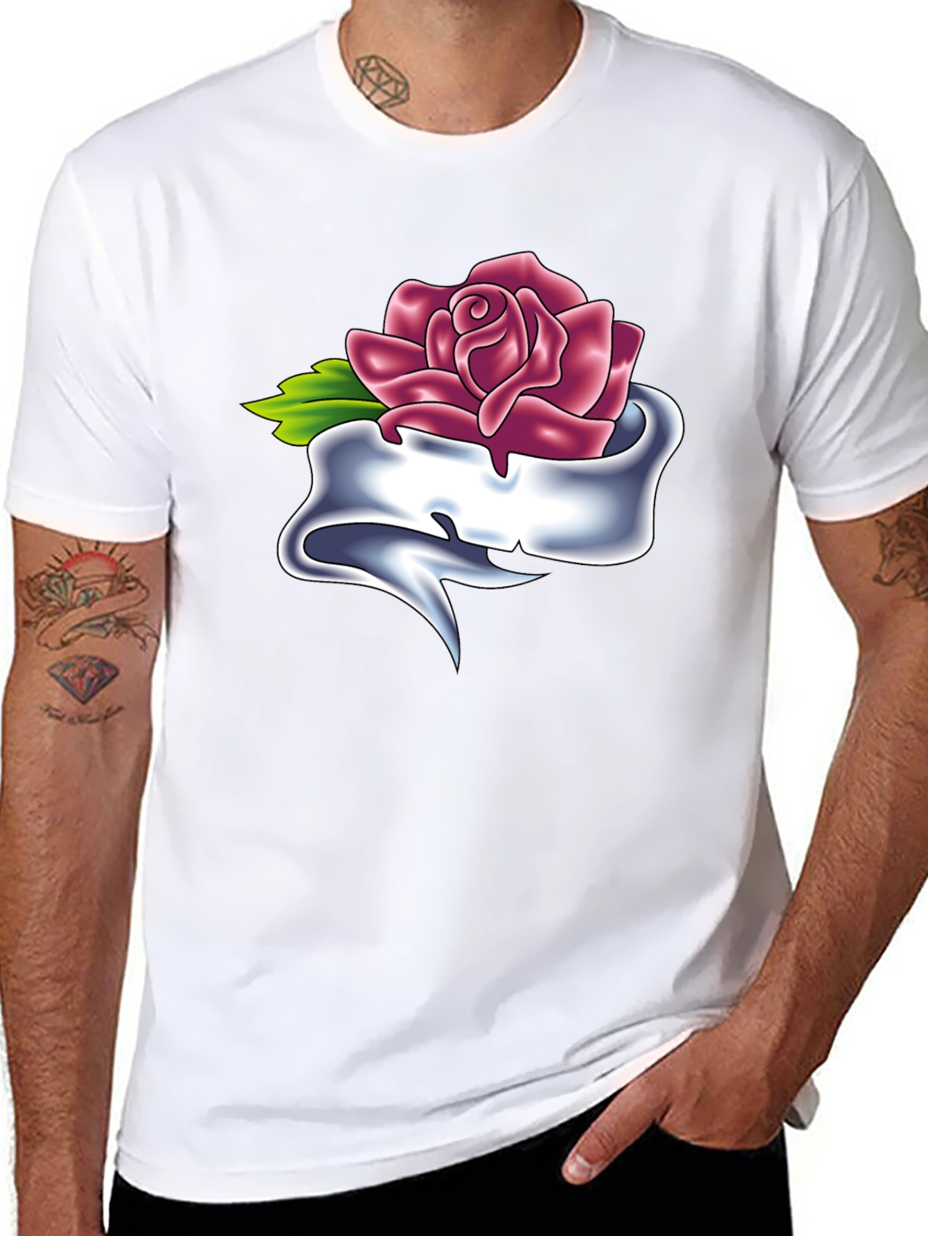 Rose & Banner Graphic T-Shirt - Classic Tattoo Style