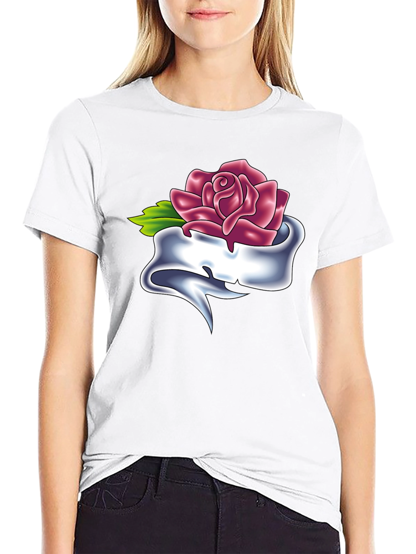 Rose & Banner Graphic T-Shirt - Classic Tattoo Style