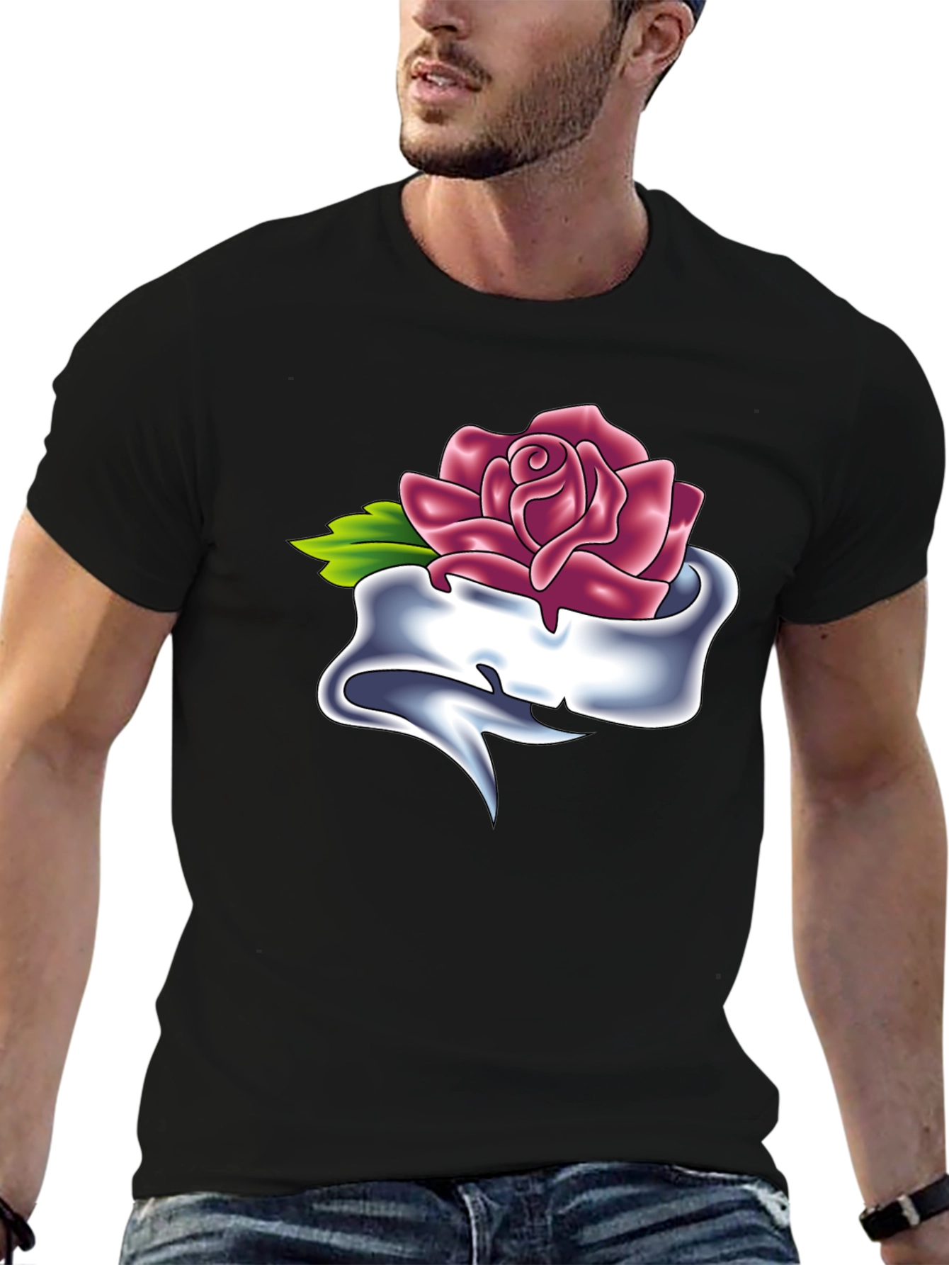Rose & Banner Graphic T-Shirt - Classic Tattoo Style