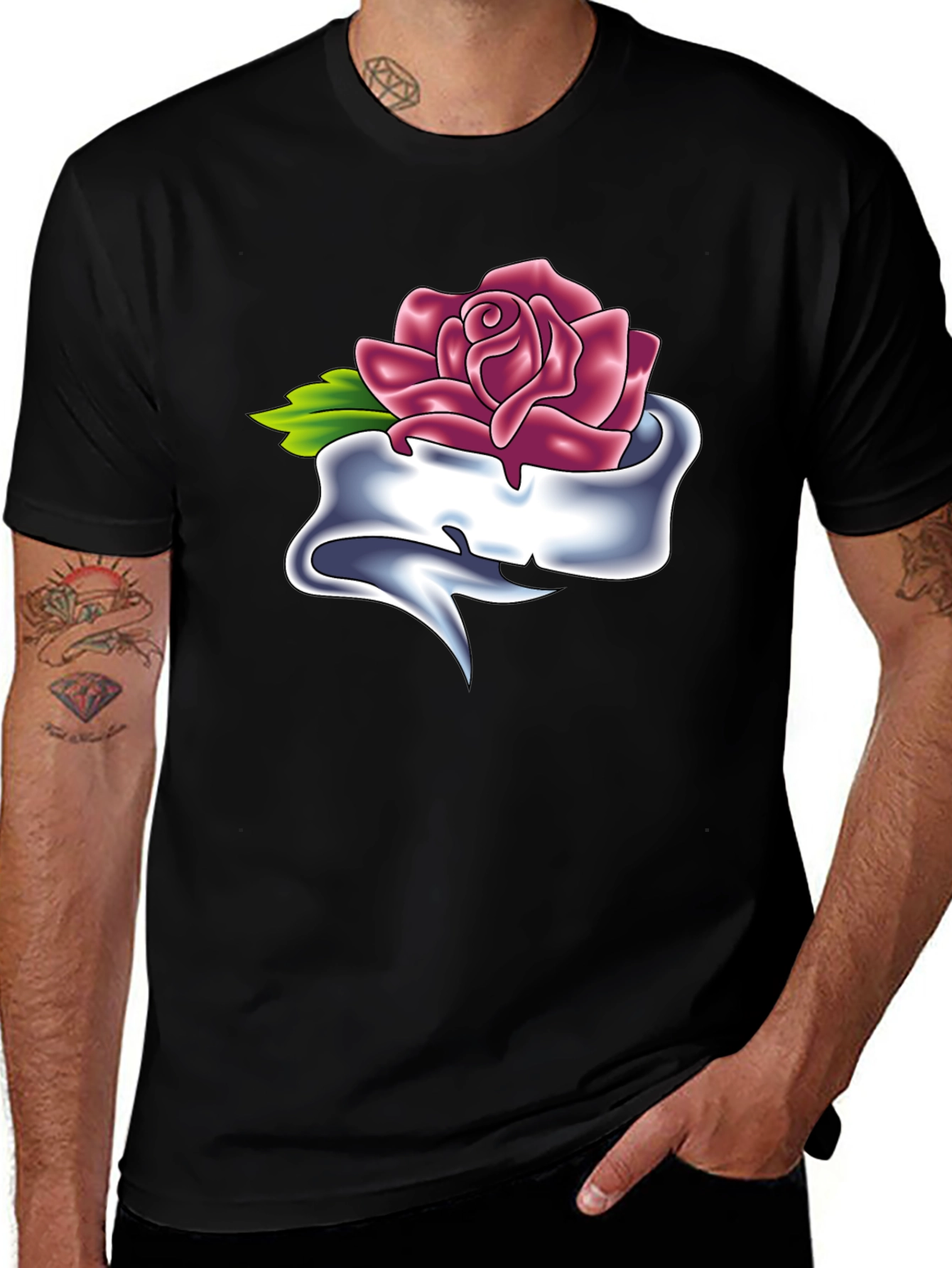 Rose & Banner Graphic T-Shirt - Classic Tattoo Style