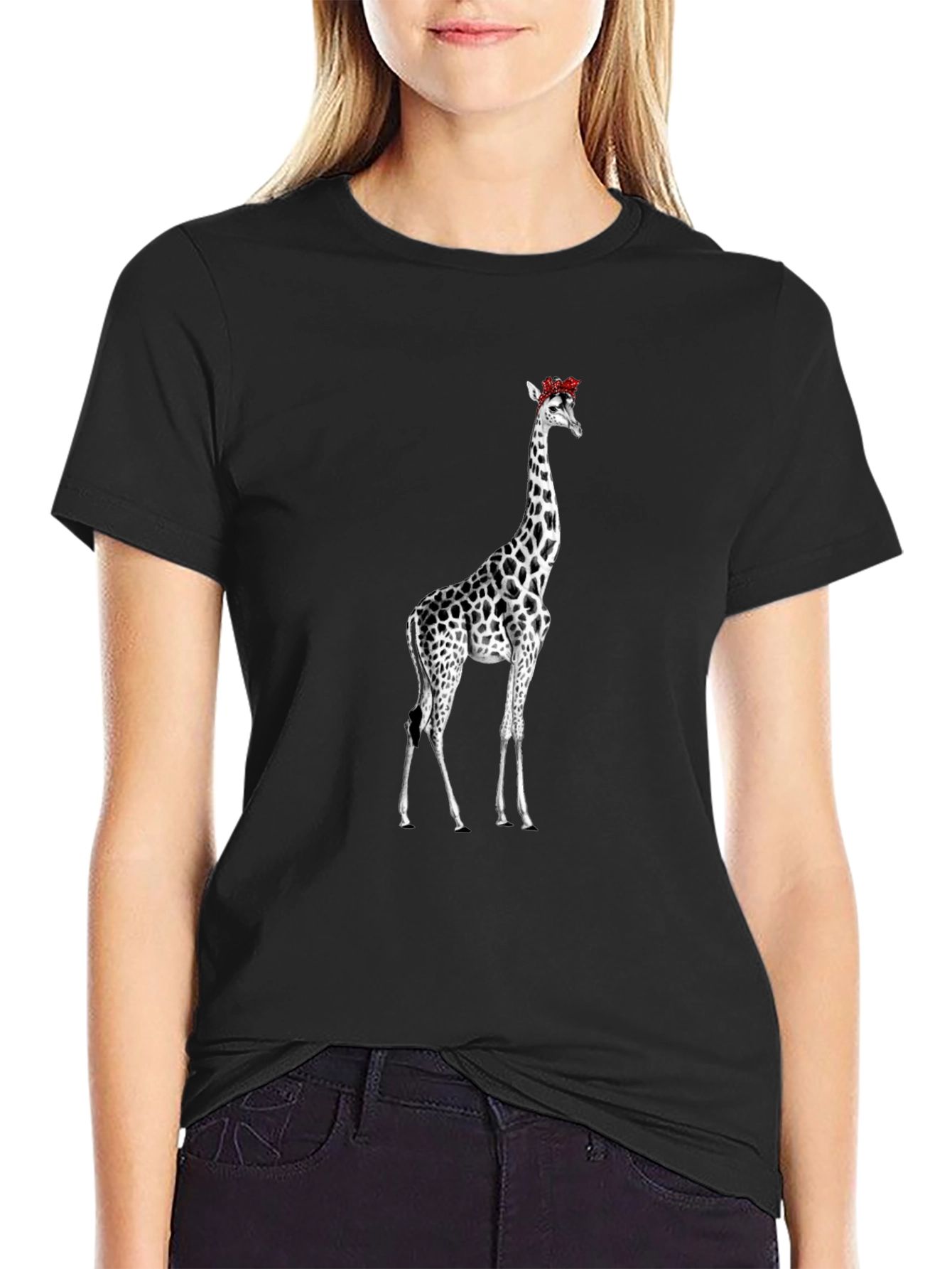 Giraffe Floral Crown Black T-Shirt