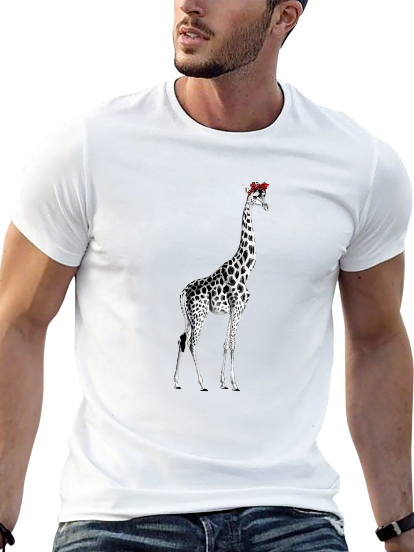 Giraffe Floral Crown Black T-Shirt