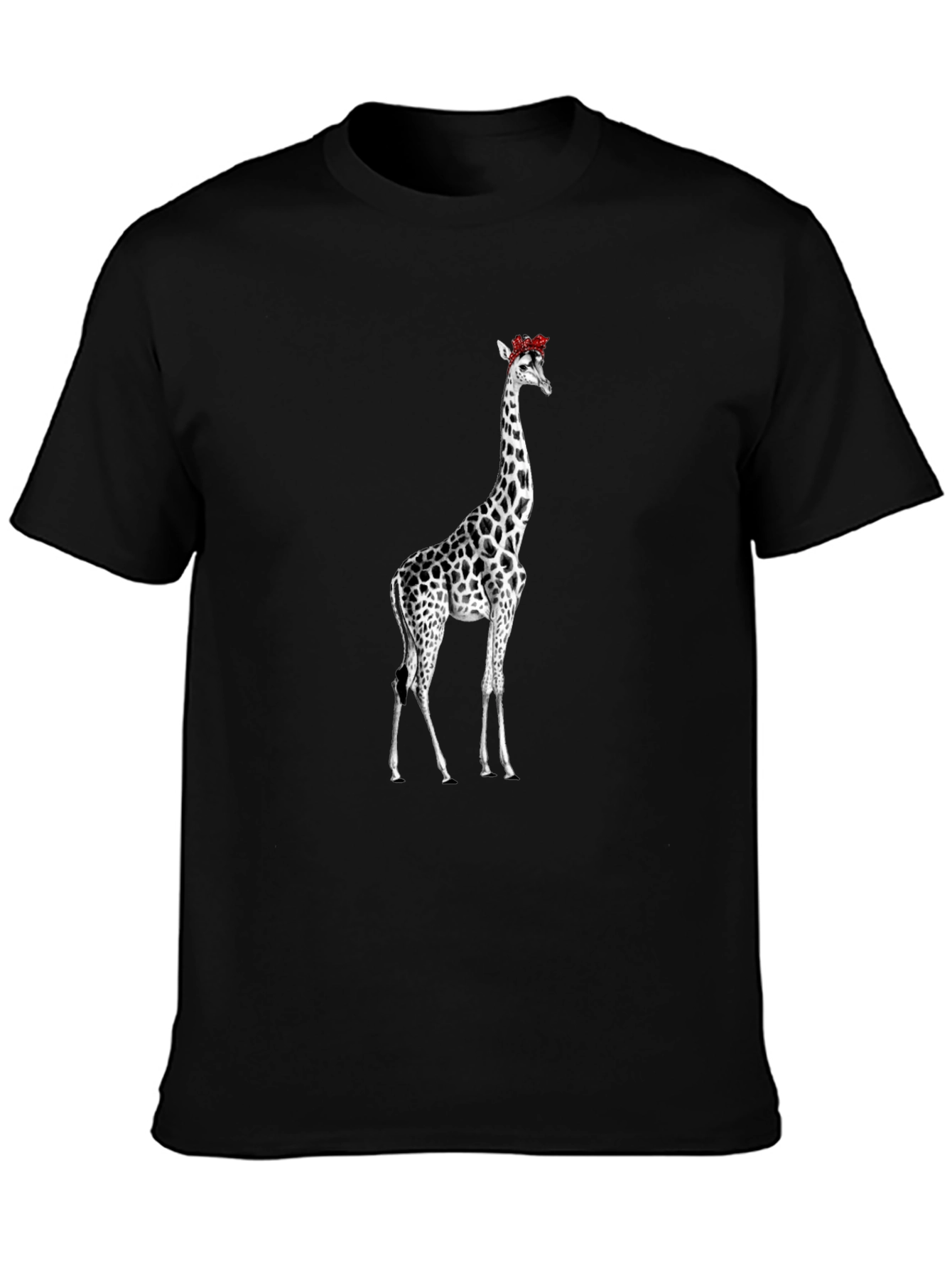 Giraffe Floral Crown Black T-Shirt