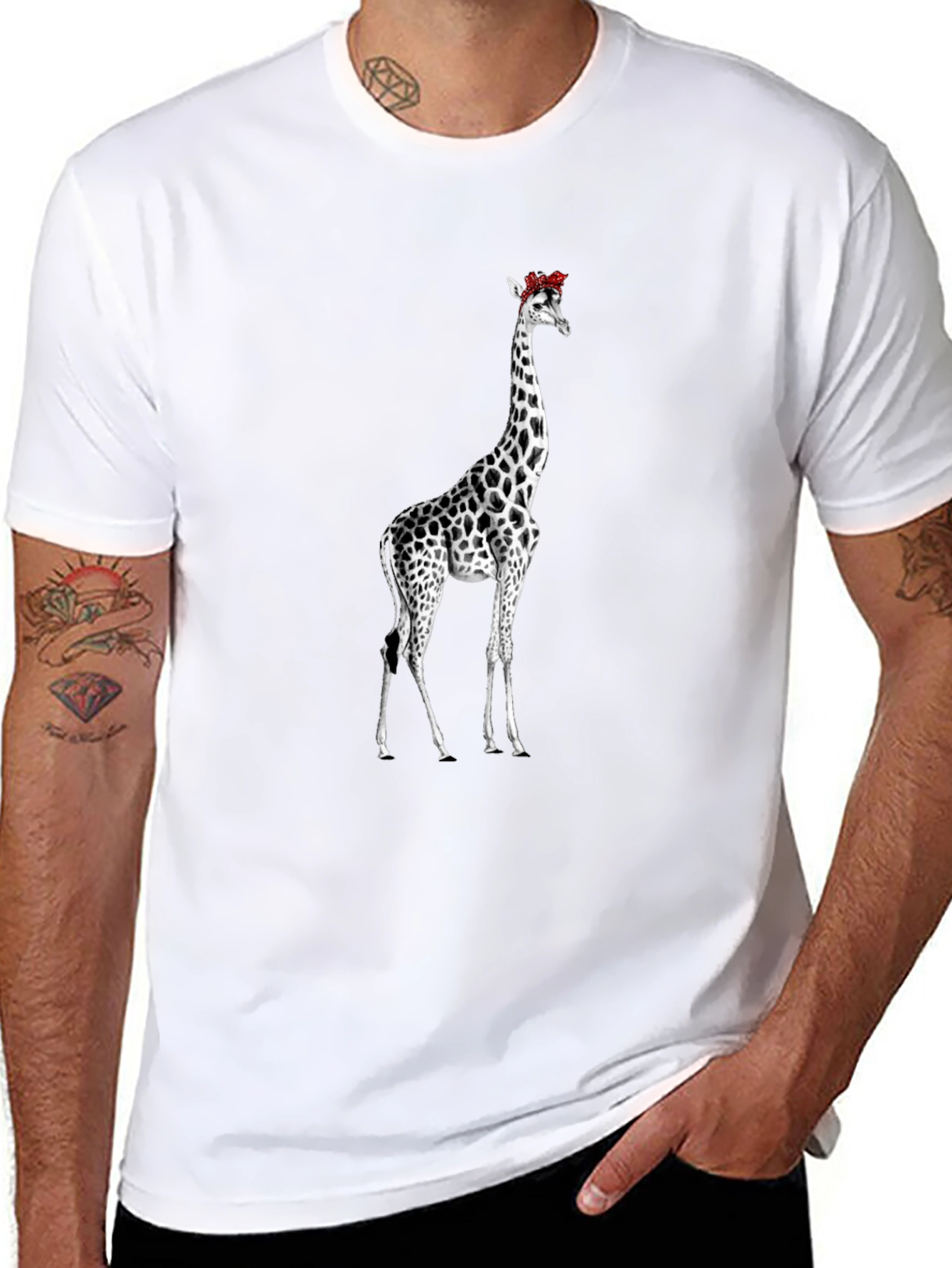 Giraffe Floral Crown Black T-Shirt