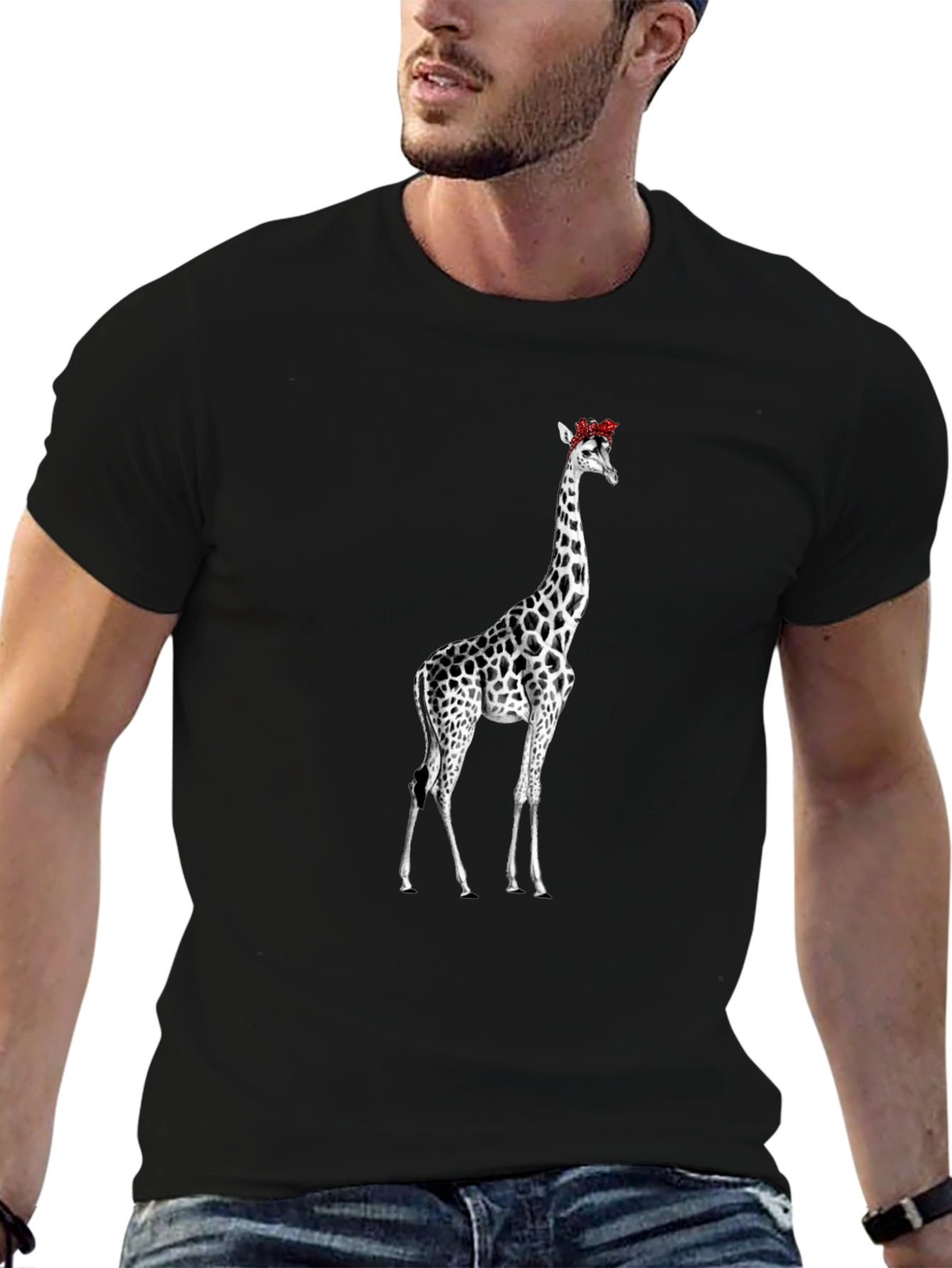 Giraffe Floral Crown Black T-Shirt