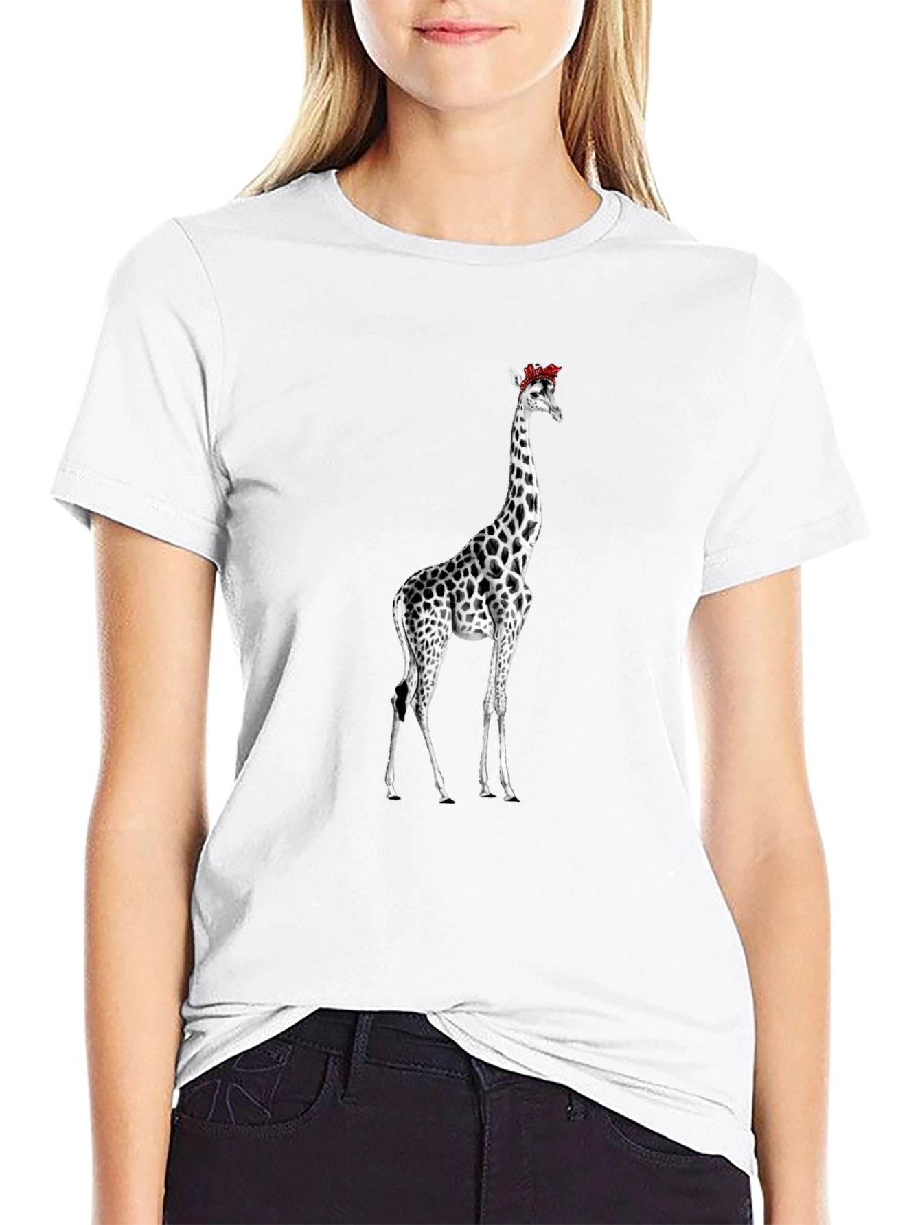 Giraffe Floral Crown Black T-Shirt