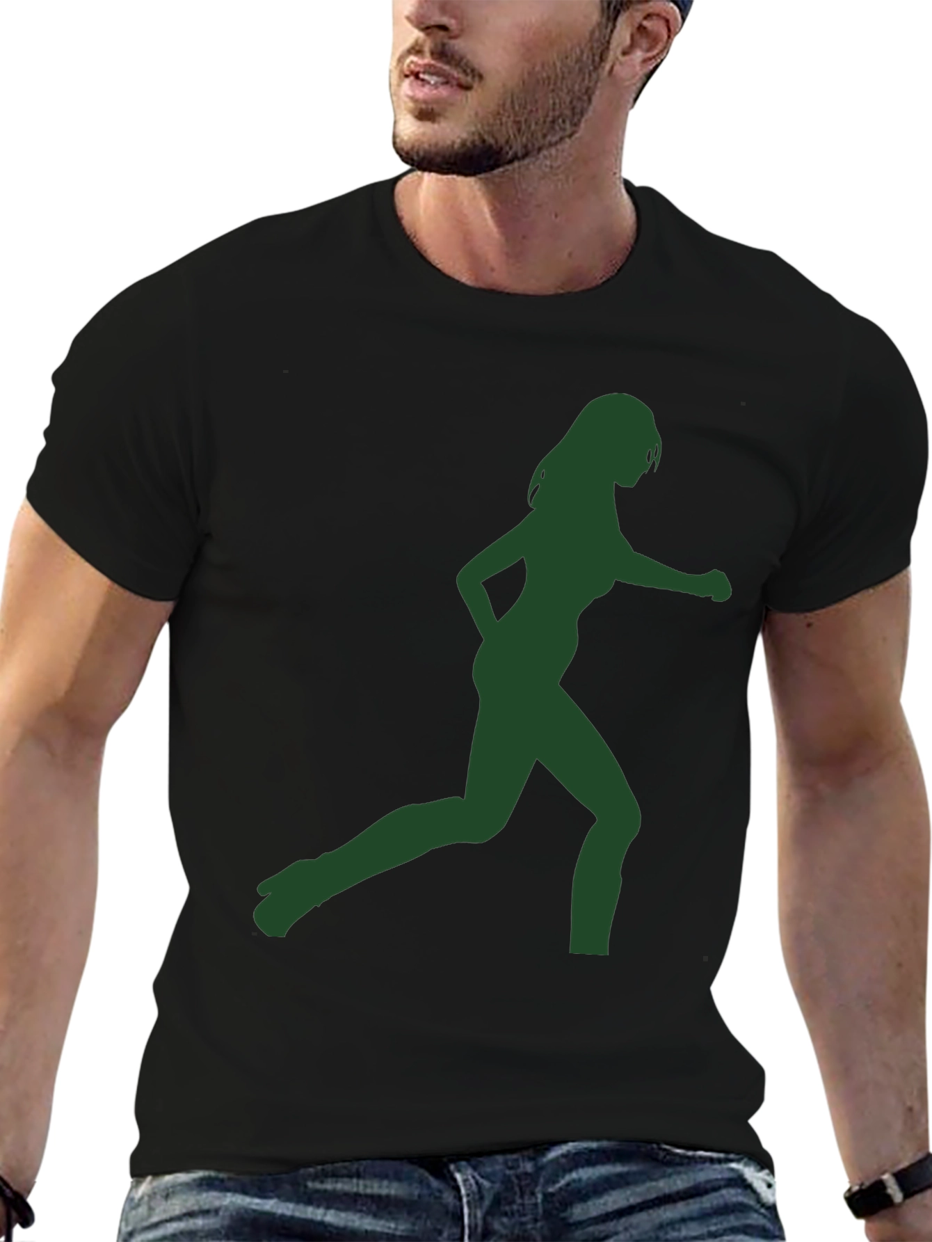 Green Silhouette Womans Running Graphic T-Shirt