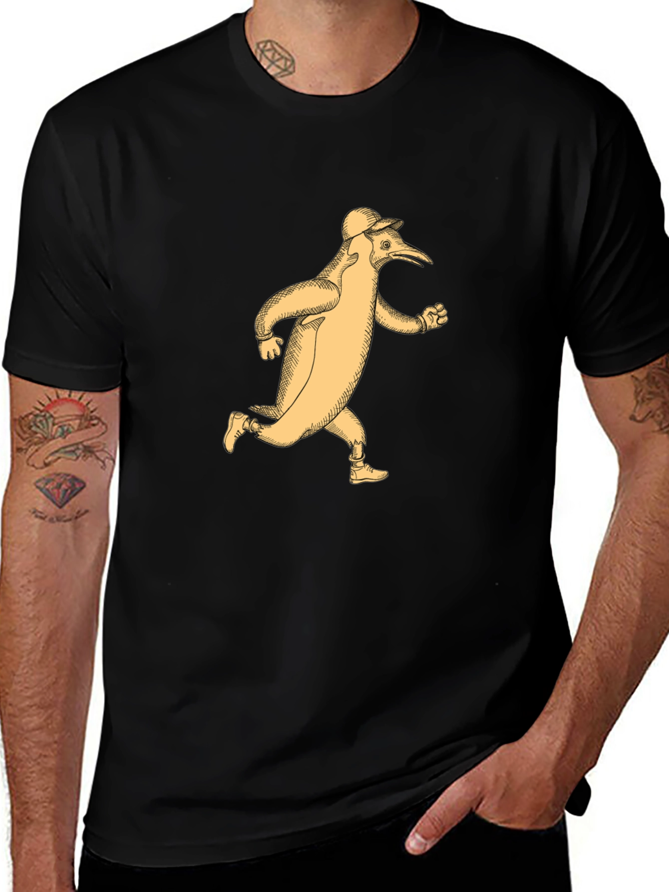 Running Penguin T-Shirt - Black Cotton Tee