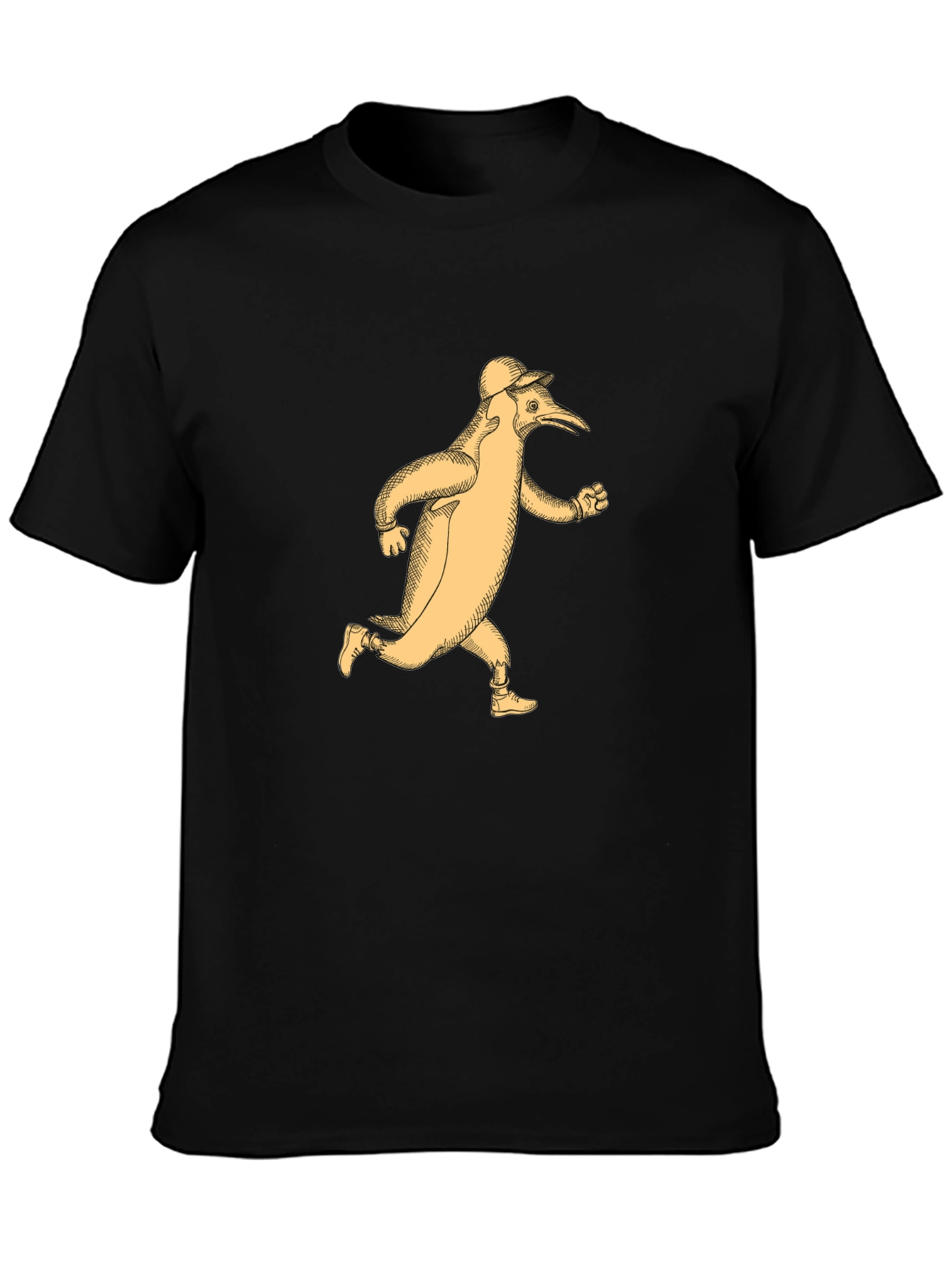 Running Penguin T-Shirt - Black Cotton Tee