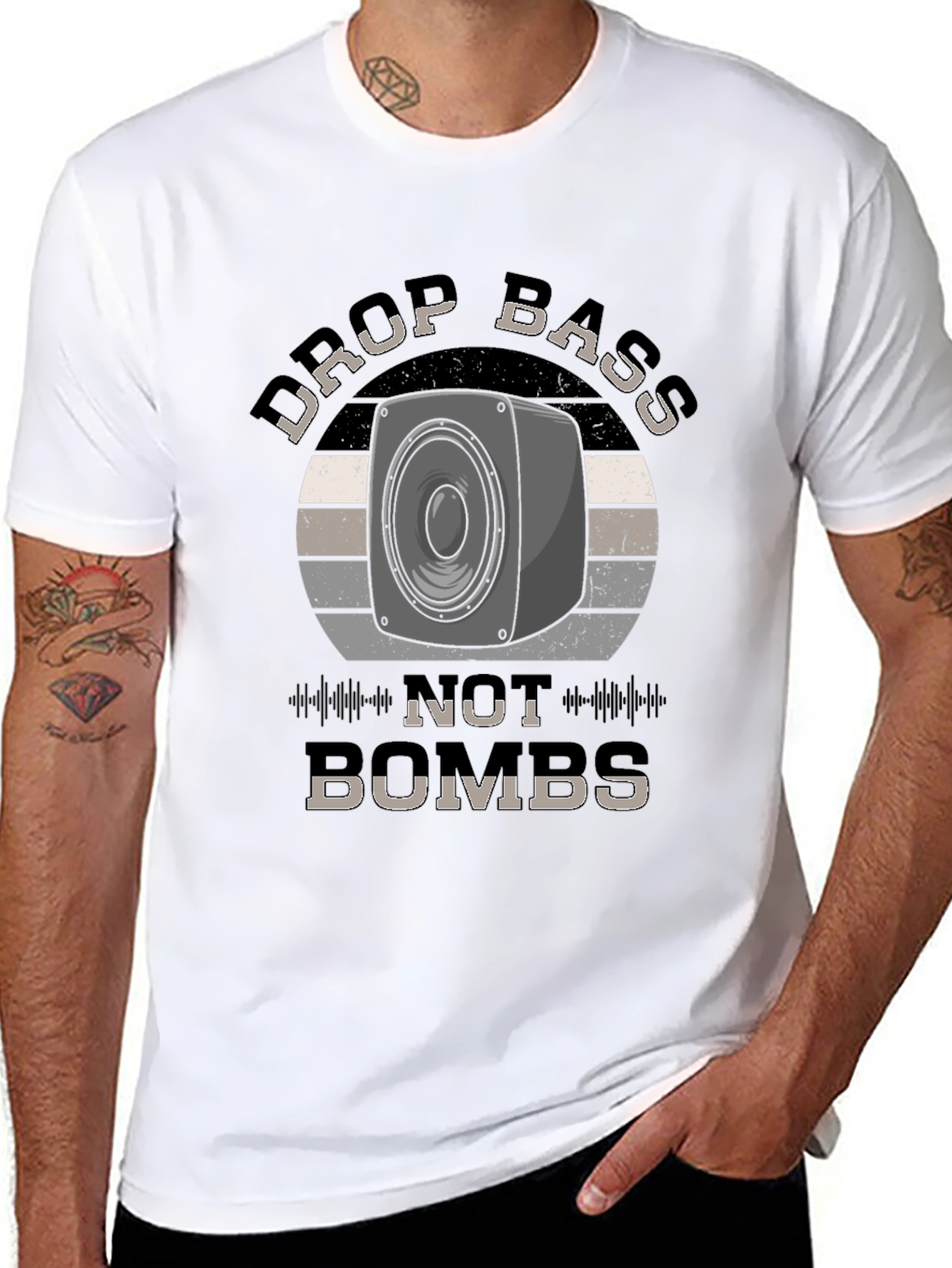 Drop Bass Not Bombs Black Graphic Tee