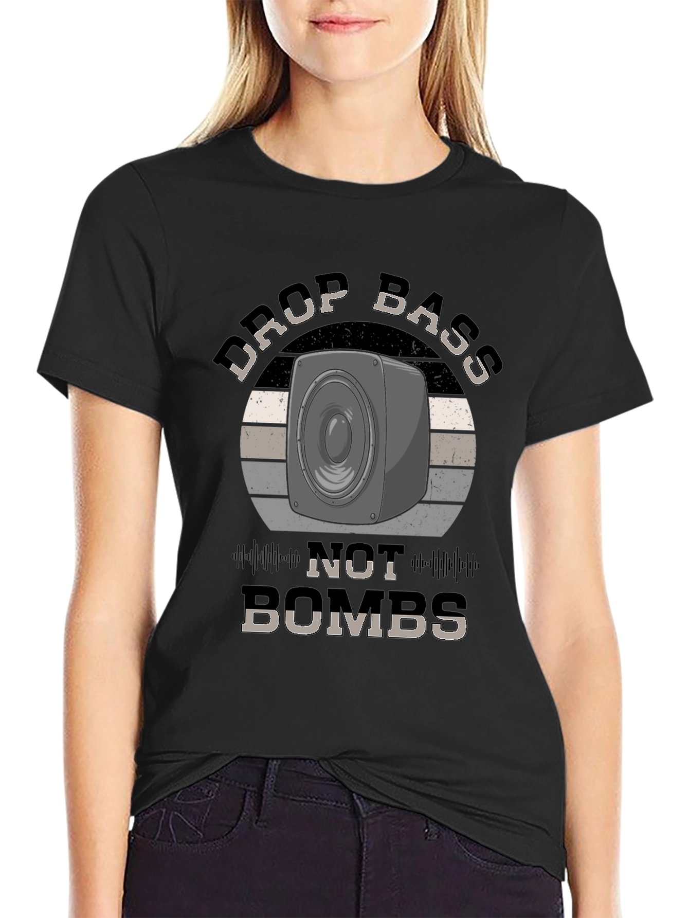 Drop Bass Not Bombs Black Graphic Tee