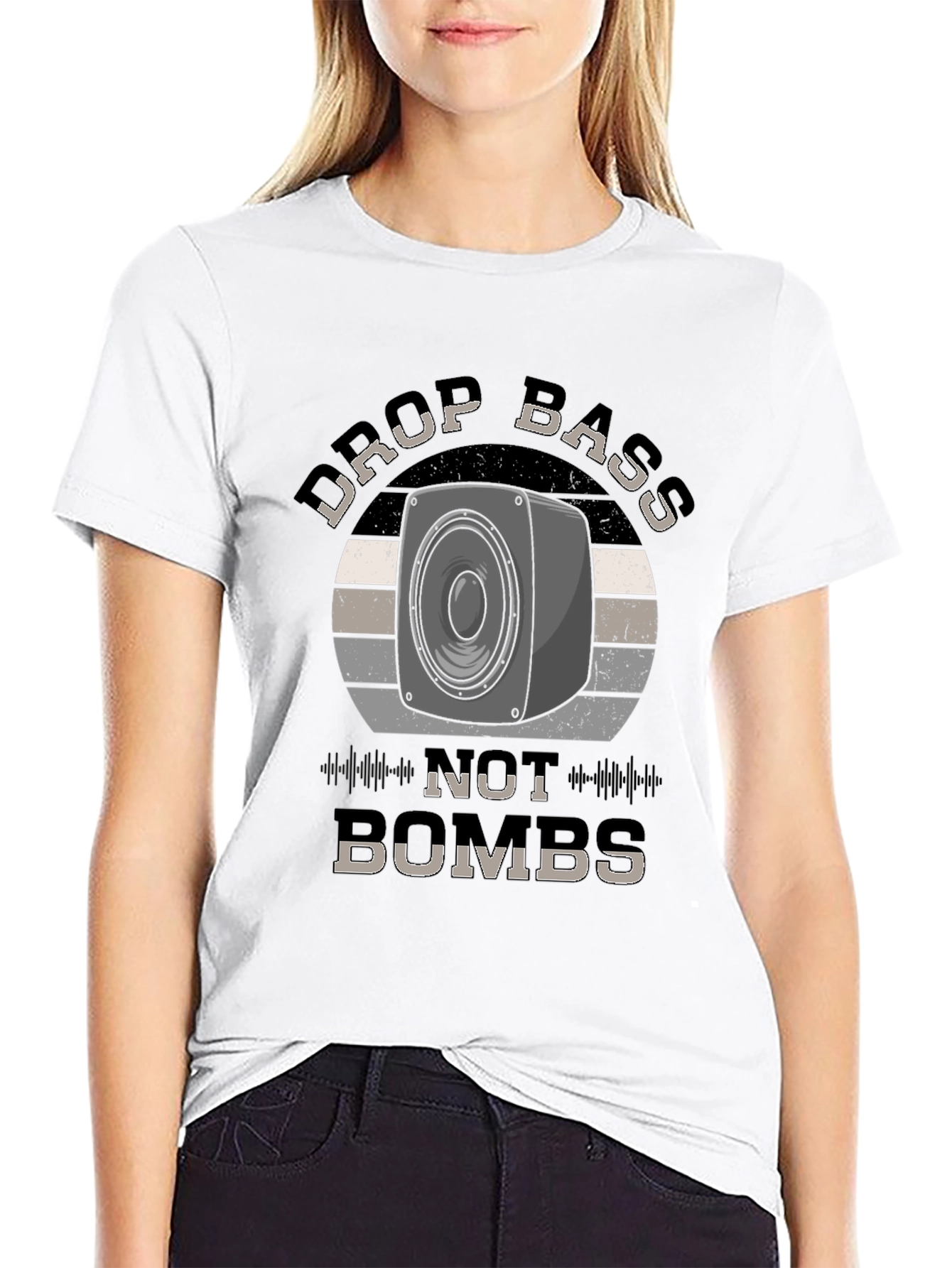 Drop Bass Not Bombs Black Graphic Tee