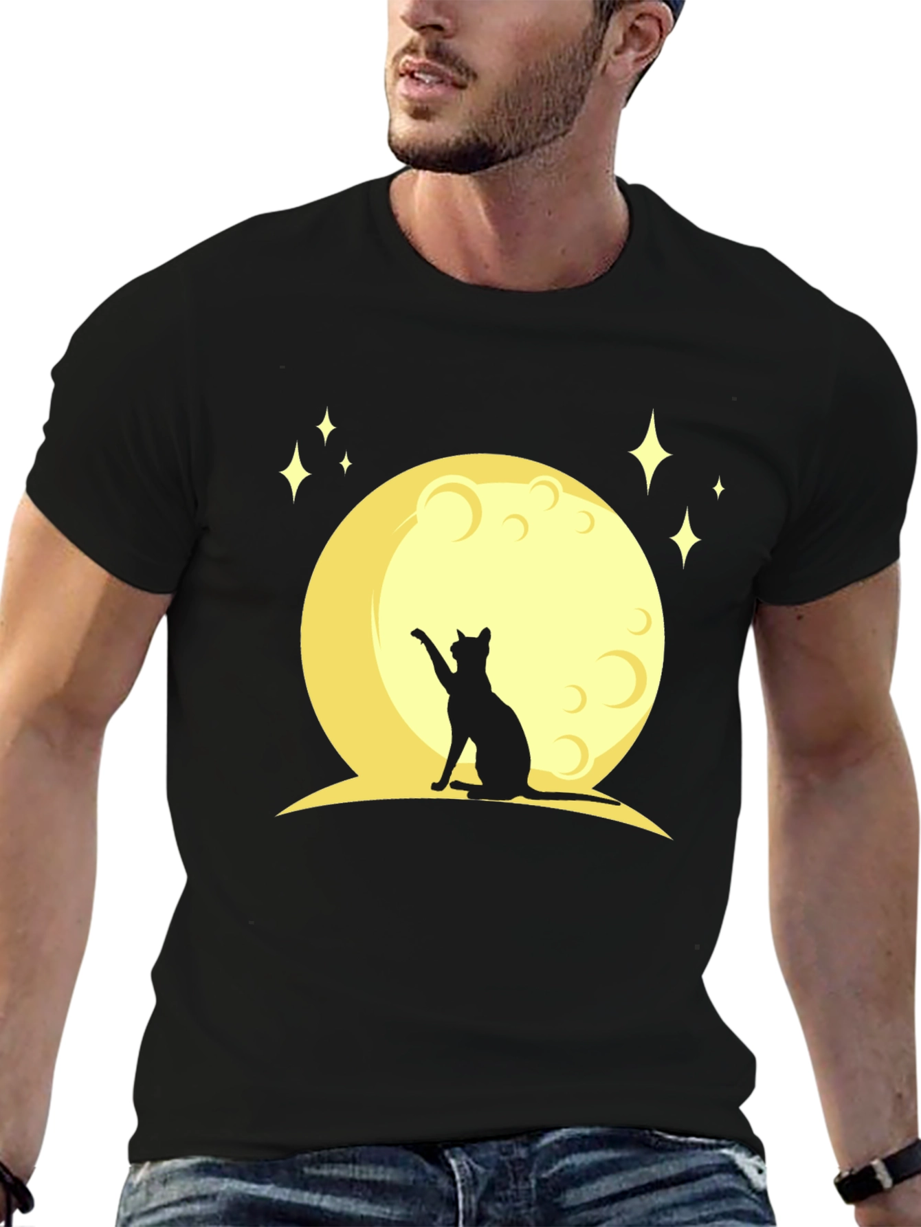 Black Cat Moon Graphic T-Shirt