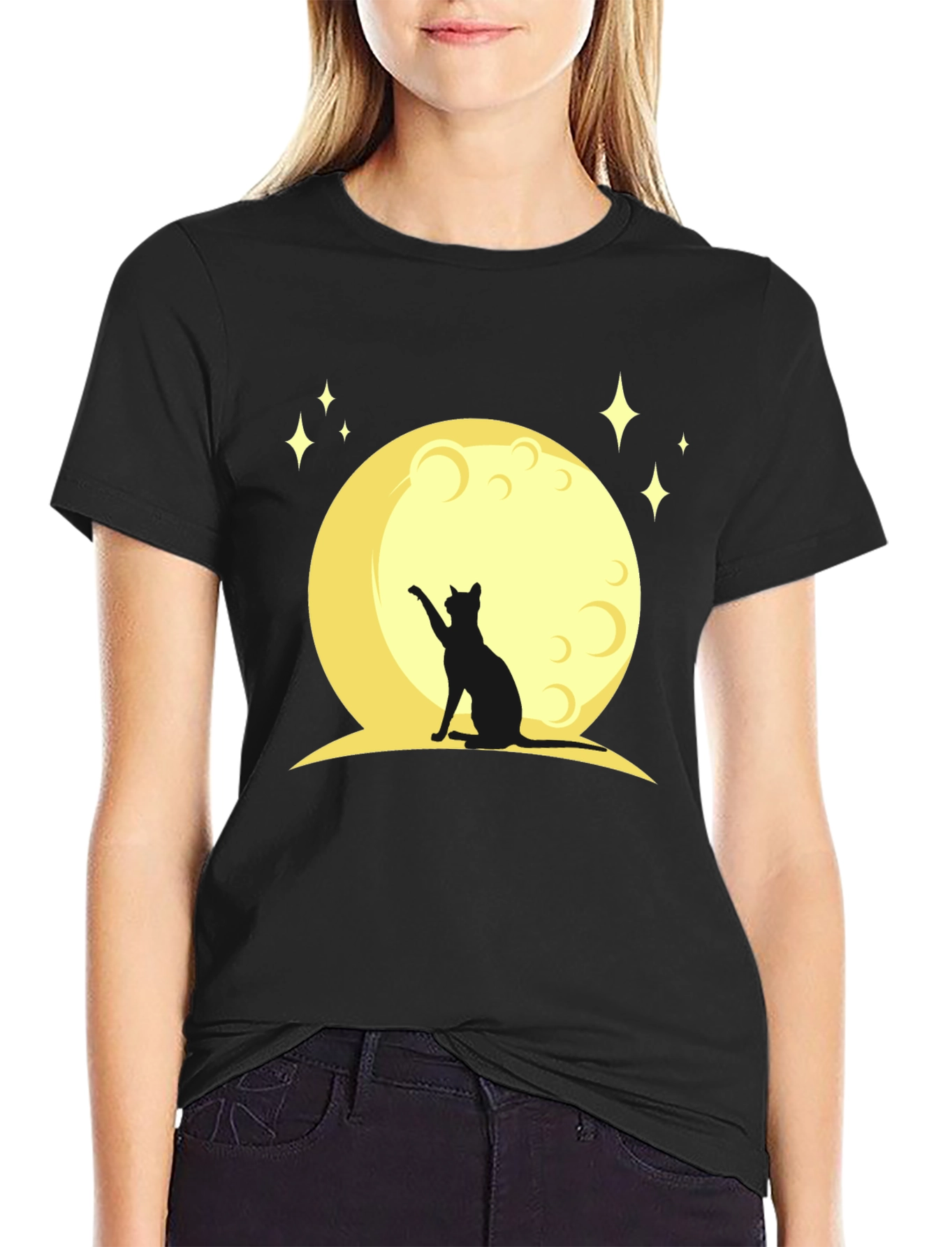 Black Cat Moon Graphic T-Shirt