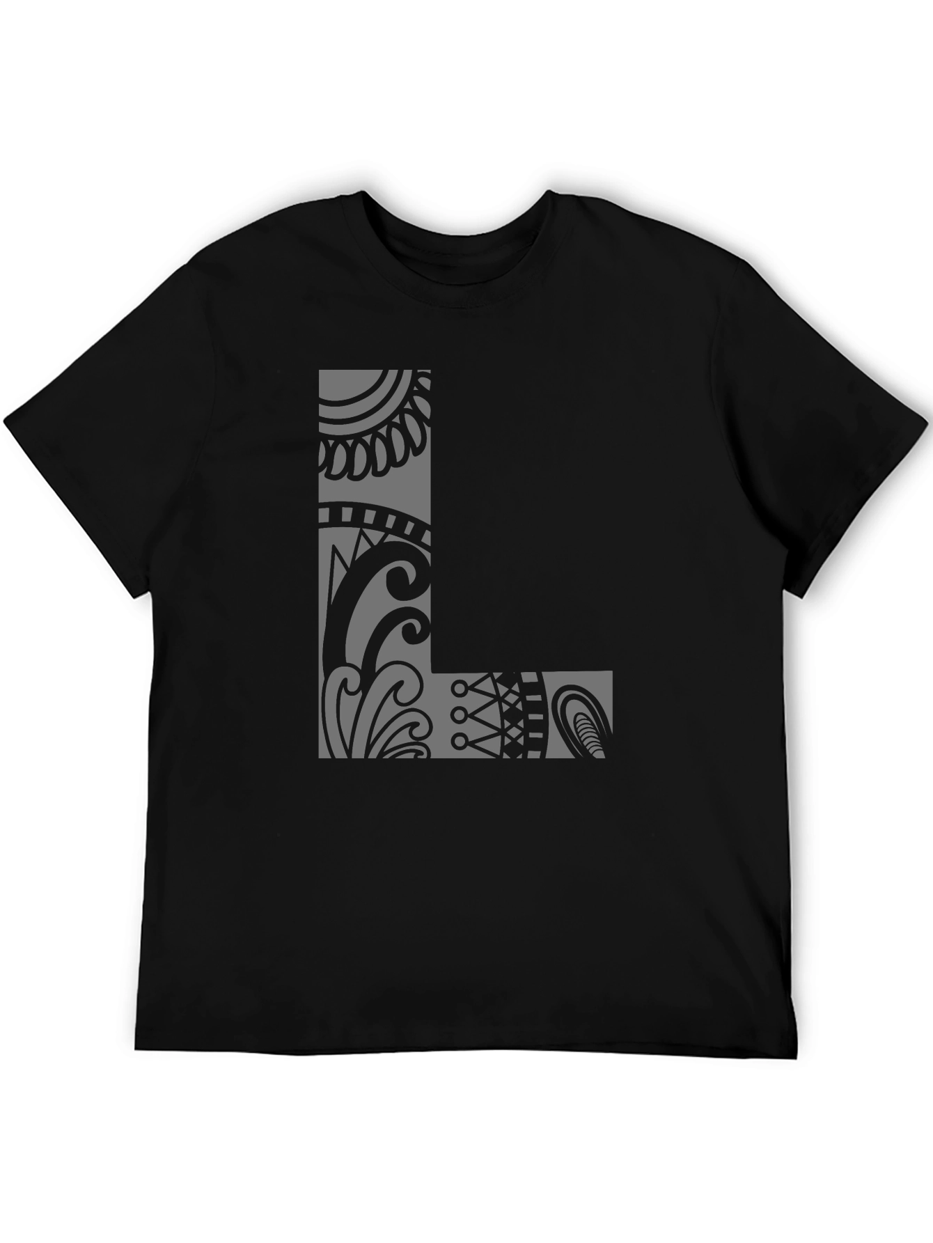 Tribal L Design Black T-Shirt - Stylish & Unique