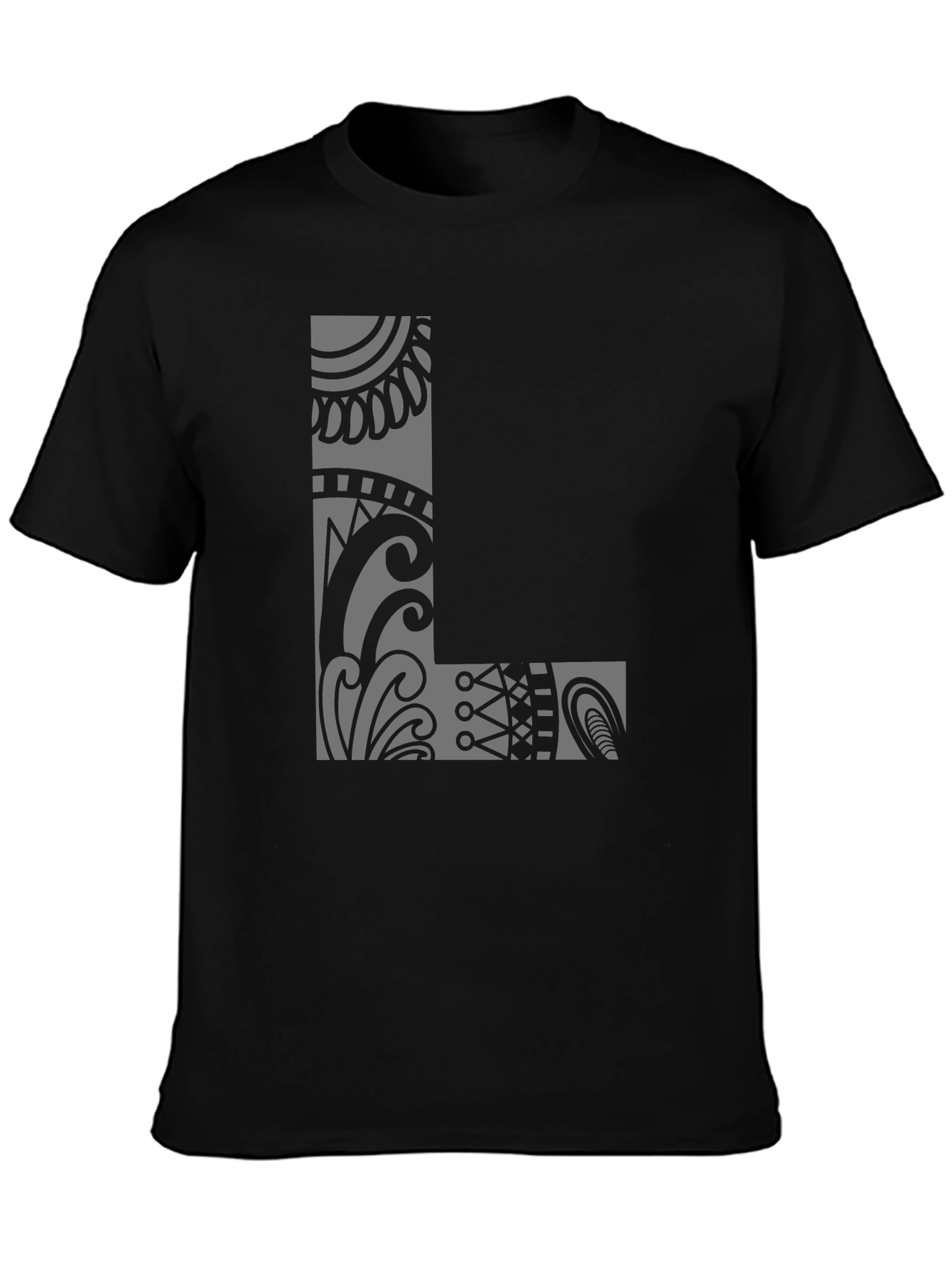 Tribal L Design Black T-Shirt - Stylish & Unique