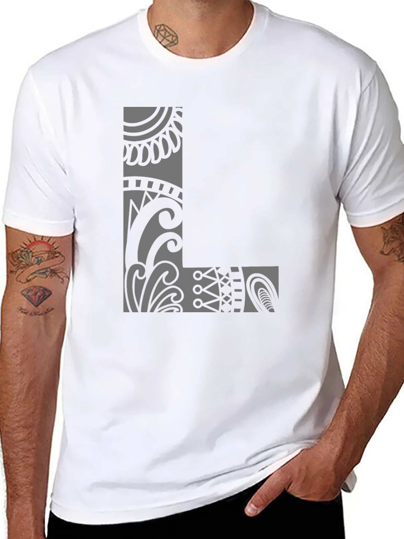 Tribal L Design Black T-Shirt - Stylish & Unique