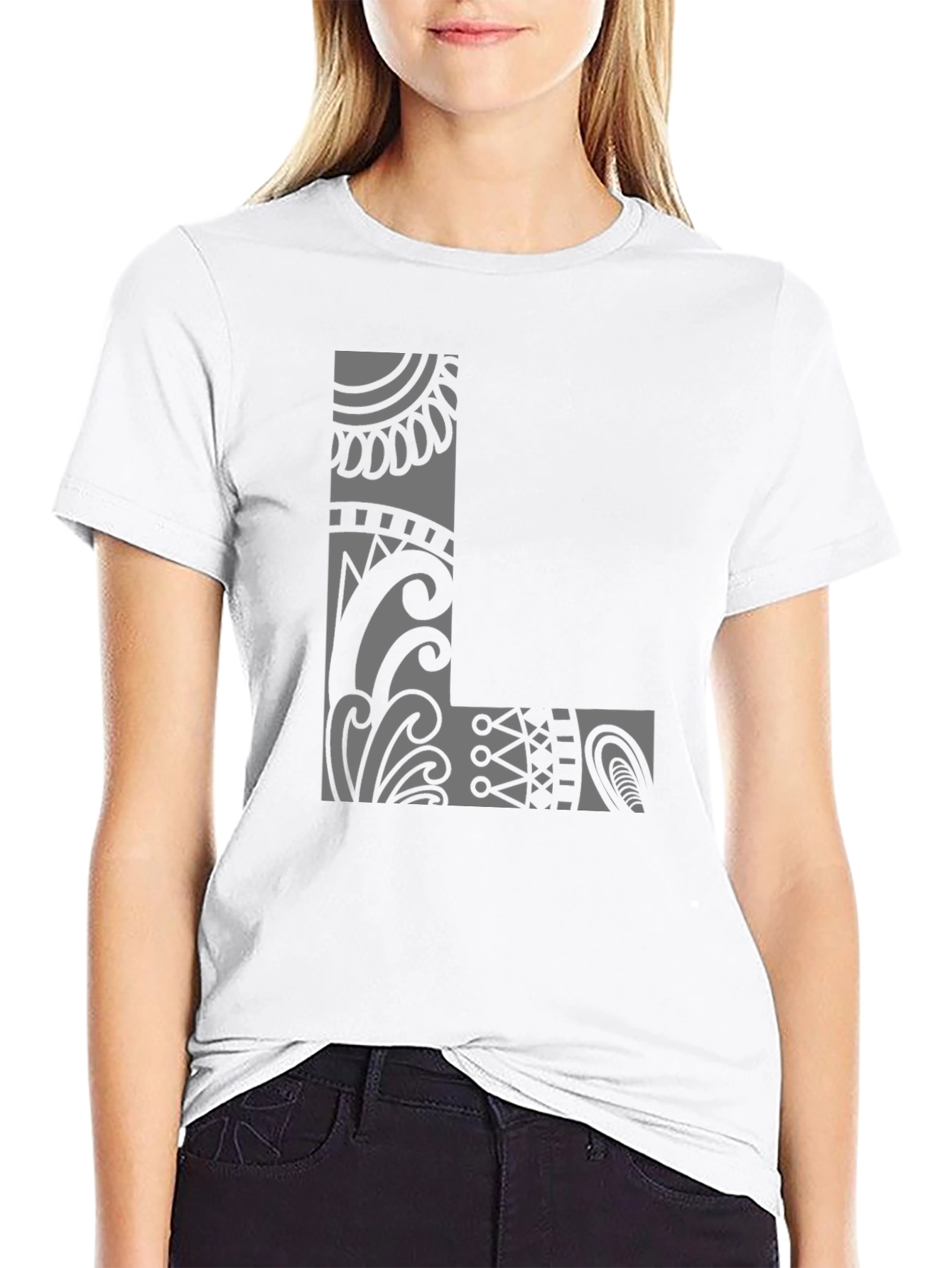 Tribal L Design Black T-Shirt - Stylish & Unique